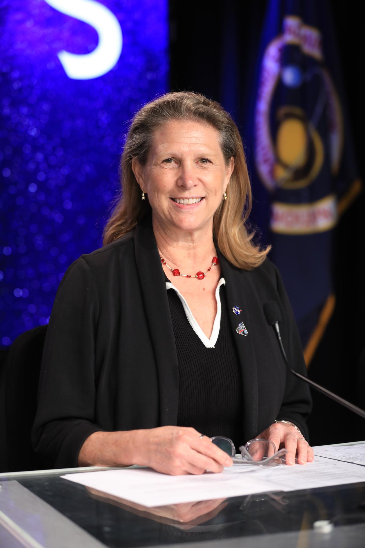 Lori Glaze, acting associate administrator, NASA’s Exploration Systems Development Mission Directorate, participates in a news conference on Wednesday, April 1, 2026, inside the John Holliman Auditorium of the NASA News Center at the agency’s Kennedy Space Center in Florida to discuss the liftoff of the Artemis II test flight. The Artemis II mission will take Artemis II Commander Reid Wiseman, Pilot Victor Glover, and Mission Specialist Christina Koch from NASA, and Mission Specialist Jeremy Hansen from the CSA (Canadian Space Agency) on a 10-day journey around the Moon and back. 