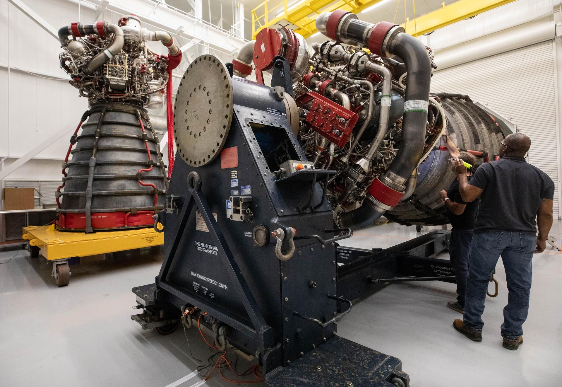 Teams at NASA’s Kennedy Space Center in Florida offload the second of four RS-25 SLS (Space Launch System) rocket engines built by L3 Harris Technologies for the agency's Artemis III mission on Tuesday, June 23, 2026, inside the spaceport’s Vehicle Assembly Building. The SLS rocket will use four RS-25 engines in the core stage to propel the Orion spacecraft into orbit providing over two million pounds of thrust at liftoff. As part of the Golden Age of innovation and exploration, NASA will send Artemis astronauts on increasingly difficult missions to explore more of the Moon for scientific discovery and economic benefits, establish an enduring human presence on the lunar surface, and build on our foundation for the first crewed missions to Mars.