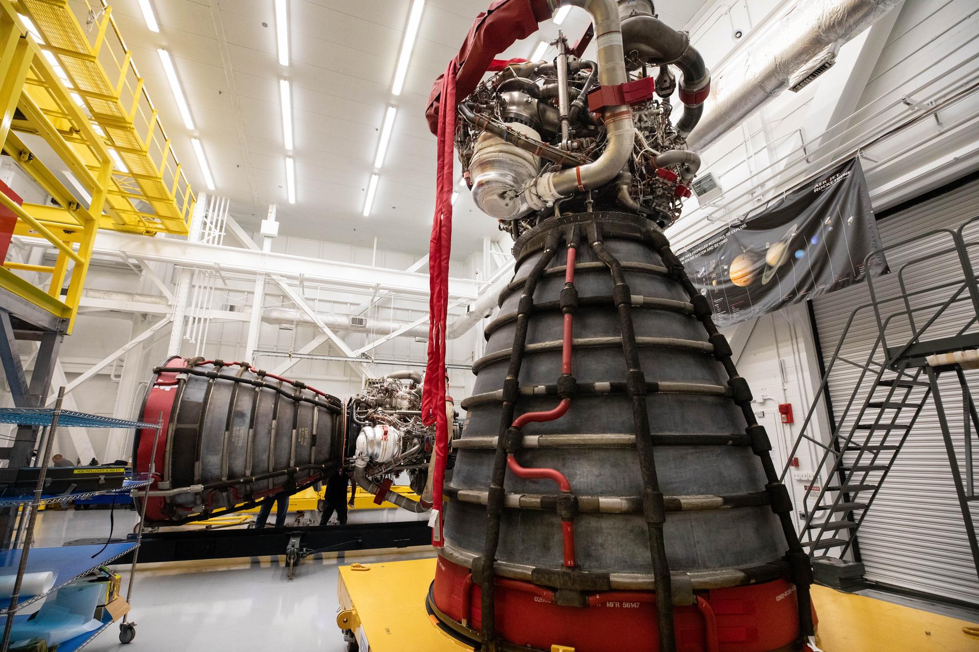 Teams at NASA’s Kennedy Space Center in Florida offload the second of four RS-25 SLS (Space Launch System) rocket engines built by L3 Harris Technologies for the agency's Artemis III mission on Tuesday, June 23, 2026, inside the spaceport’s Vehicle Assembly Building. The SLS rocket will use four RS-25 engines in the core stage to propel the Orion spacecraft into orbit providing over two million pounds of thrust at liftoff. As part of the Golden Age of innovation and exploration, NASA will send Artemis astronauts on increasingly difficult missions to explore more of the Moon for scientific discovery and economic benefits, establish an enduring human presence on the lunar surface, and build on our foundation for the first crewed missions to Mars.