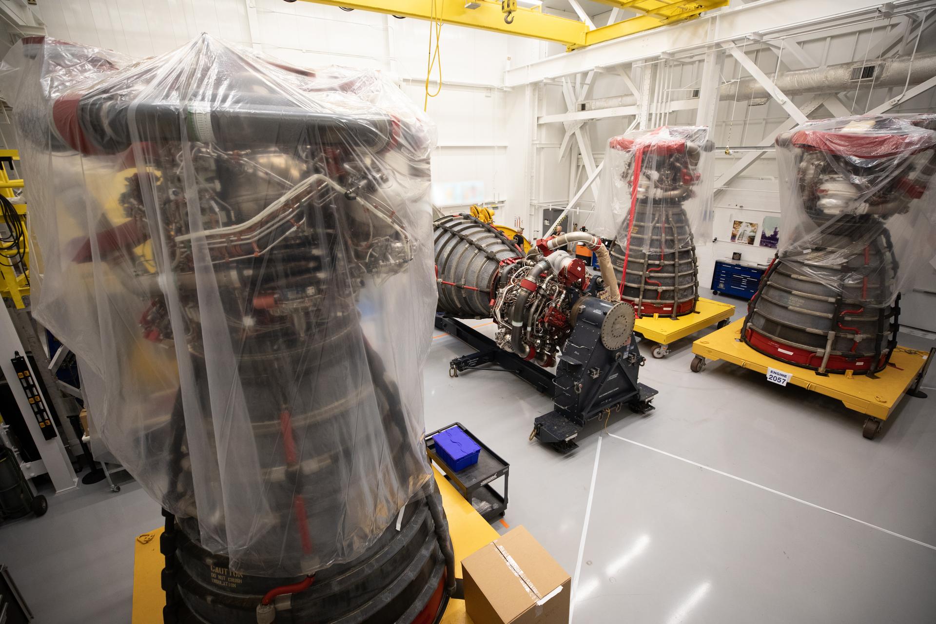 All four RS-25 SLS (Space Launch System) rocket engines, built by L3 Harris Technologies, were delivered to NASA’s Vehicle Assembly Building at Kennedy Space Center in Florida for the Artemis III mission on Tuesday, July 21, 2026. The engines arrived from NASA’s Stennis Space Center near Bay St. Louis, Mississippi and will be installed in the SLS (Space Launch System) rocket core stage for integration atop the mobile launcher. During Artemis III the engines will propel the Orion spacecraft, carrying four astronauts, into low Earth orbit providing over two million pounds of thrust at liftoff.