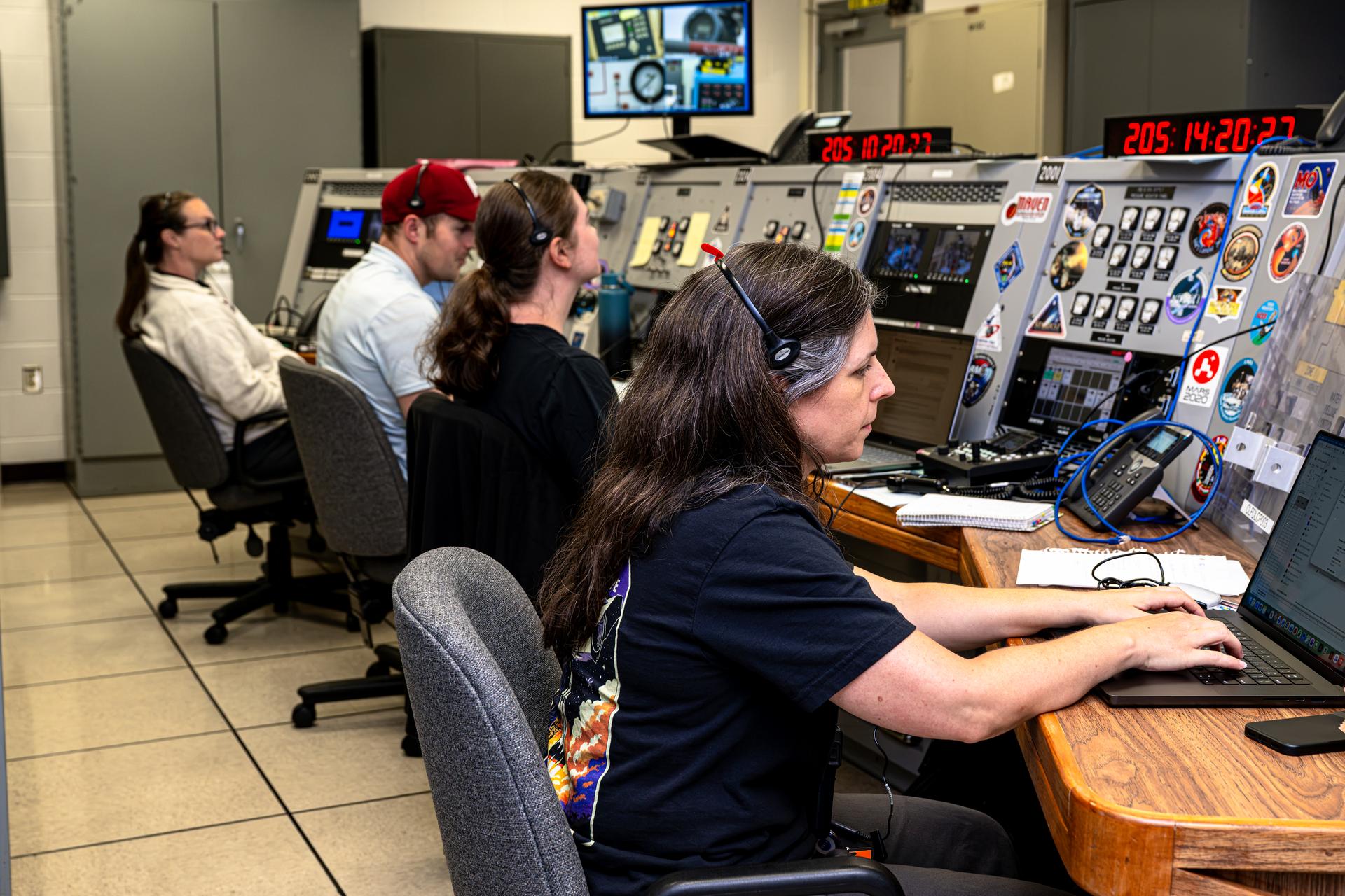 Technicians monitor propellant loading from a control room in the Multi Operations Support Building at NASA’s Kennedy Space Center in Florida Friday, July 24, 2026. With fuel tanks capable of carrying about 290 gallons (roughly 1,100 liters) of hydrazine – a monopropellant not requiring a second chemical to combust – Roman’s primary mission is to settle essential questions about dark energy, exoplanets, and infrared astrophysics by conducting wide-field surveys that explore the universe’s structure, evolution, and composition. Liftoff atop a SpaceX Falcon Heavy rocket from NASA Kennedy’s Launch Complex 39A is targeted no earlier than Sunday, Aug. 30, 2026.