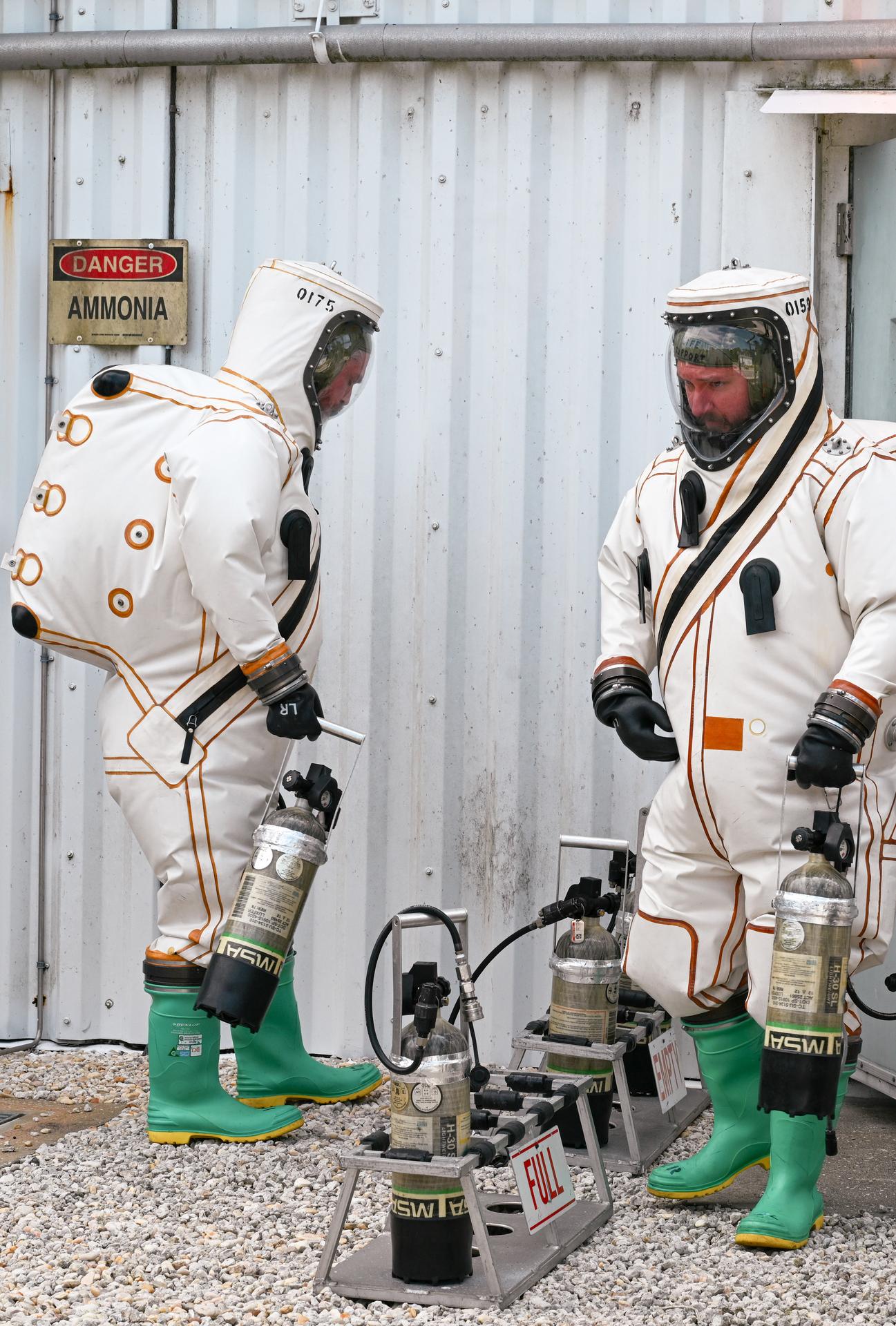 Technicians wear Self-Contained Atmospheric Protective Ensemble (SCAPE) suits as they prepare to perform propellant loading operations inside the Payload Hazardous Servicing Facility at NASA’s Kennedy Space Center in Florida Friday, July 24, 2026. With fuel tanks capable of carrying about 290 gallons (roughly 1,100 liters) of hydrazine – a monopropellant not requiring a second chemical to combust – Roman’s primary mission is to settle essential questions about dark energy, exoplanets, and infrared astrophysics by conducting wide-field surveys that explore the universe’s structure, evolution, and composition. Liftoff atop a SpaceX Falcon Heavy rocket from NASA Kennedy’s Launch Complex 39A is targeted no earlier than Sunday, Aug. 30, 2026.