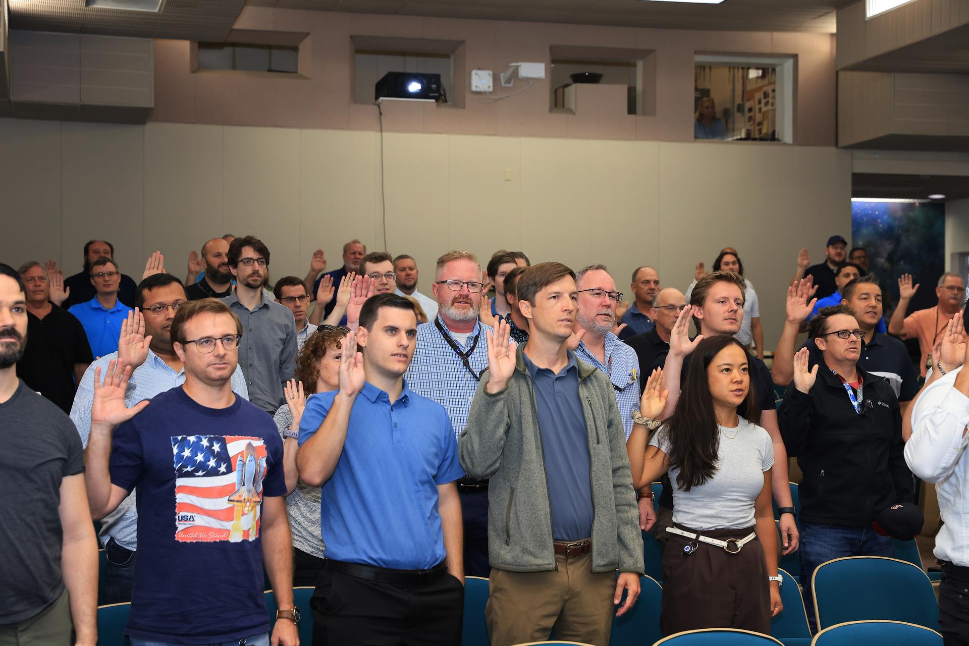 NASA’s Kennedy Space Center Director Brian Hughes swore in employees formerly from the Consolidated Operations, Management, Engineering, and Test (COMET) contract as new NASA civil servants on Monday, July 27, 2026, at NASA Kennedy in Florida. The latest round of civil servants is part of the administrator’s workforce directive to restore technical core competencies within the civil servants ranks.