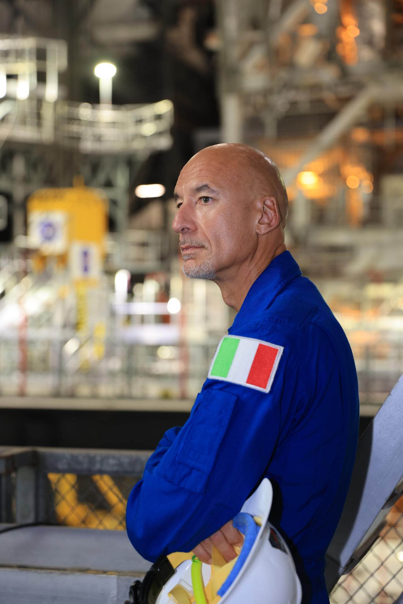 Artemis III pilot ESA (European Space Agency) astronaut Luca Parmitano visits the Vehicle Assembly Building at NASA's Kennedy Space Center in Florida on Wednesday, Sept. 2, 2026. Parmitano, as well as NASA astronauts Randy Bresnik, commander; Andre Douglas, mission specialist; Frank Rubio, mission specialist; and Bob Hines, backup crew member, made the first visit to Kennedy by the entire crew and backup crew members of Artemis III. The mission will launch four crew members aboard the Orion spacecraft to carry out a series of objectives in low Earth orbit designed to demonstrate critical systems needed for future lunar landings, beginning with Artemis IV.