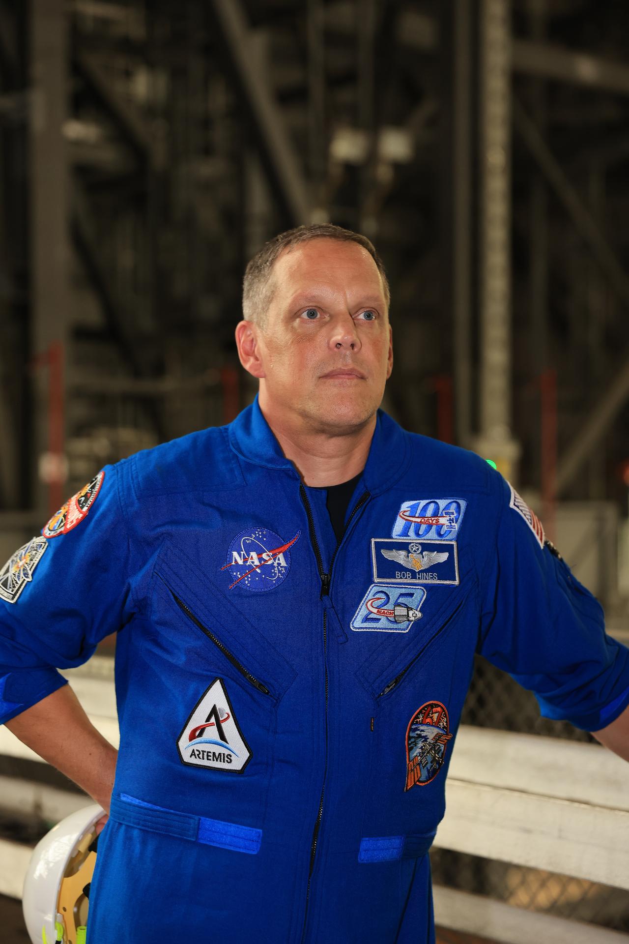 Artemis III backup crew member NASA astronaut Bob Hines visits the Vehicle Assembly Building at NASA's Kennedy Space Center in Florida on Wednesday, Sept. 2, 2026. Hines, as well as NASA astronaut Randy Bresnik, commander; ESA (European Space Agency) astronaut Luca Parmitano, pilot; NASA astronaut Andre Douglas, mission specialist; and NASA astronaut Frank Rubio, mission specialist, made the first visit to Kennedy by the entire crew and backup crew members of Artemis III. The mission will launch four crew members aboard the Orion spacecraft to carry out a series of objectives in low Earth orbit designed to demonstrate critical systems needed for future lunar landings, beginning with Artemis IV.