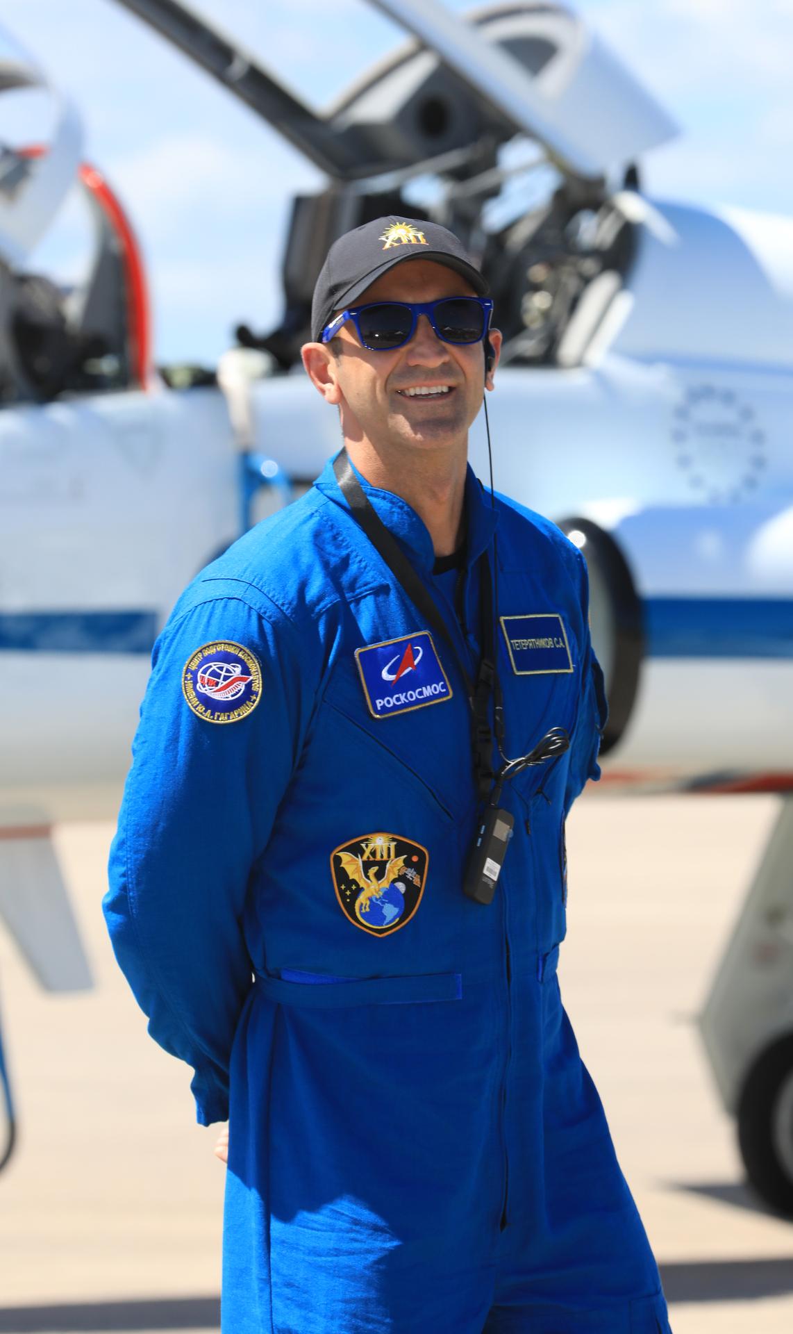 Roscosmos cosmonaut mission specialist Sergey Teteryatnikov participates in a news media event during crew arrival for NASA’s SpaceX Crew-13 mission at the Shuttle Landing Facility at the agency’s Kennedy Space Center in Florida on Saturday, Sept. 26, 2026. NASA astronauts NASA astronauts Jessica Watkins and Luke Delaney, and CSA (Canadian Space Agency) astronaut Joshua Kutryk will launch along with Teteryatnikov to the International Space Station aboard SpaceX’s Dragon spacecraft and Falcon 9 rocket at 11:10 a.m. EDT on Thursday, Oct. 1, from Cape Canaveral Space Force Station’s Space Launch Complex 40.  