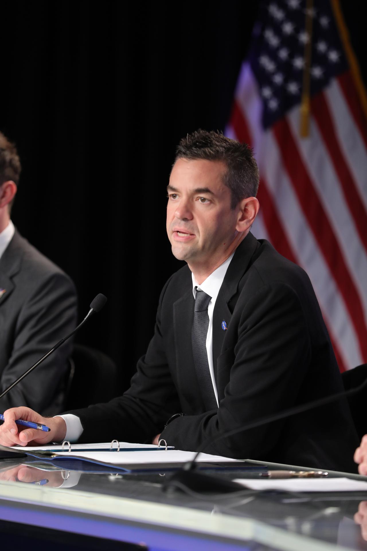 NASA Administrator Jared Isaacman participates in a news conference with NASA and Boeing leadership to discuss Starliner’s development and plans for regular crew flights to and from the International Space Station during a news conference Monday, Sept. 28, 2026, inside the John Holliman Auditorium of the NASA News Center at the agency’s Kennedy Space Center in Florida.