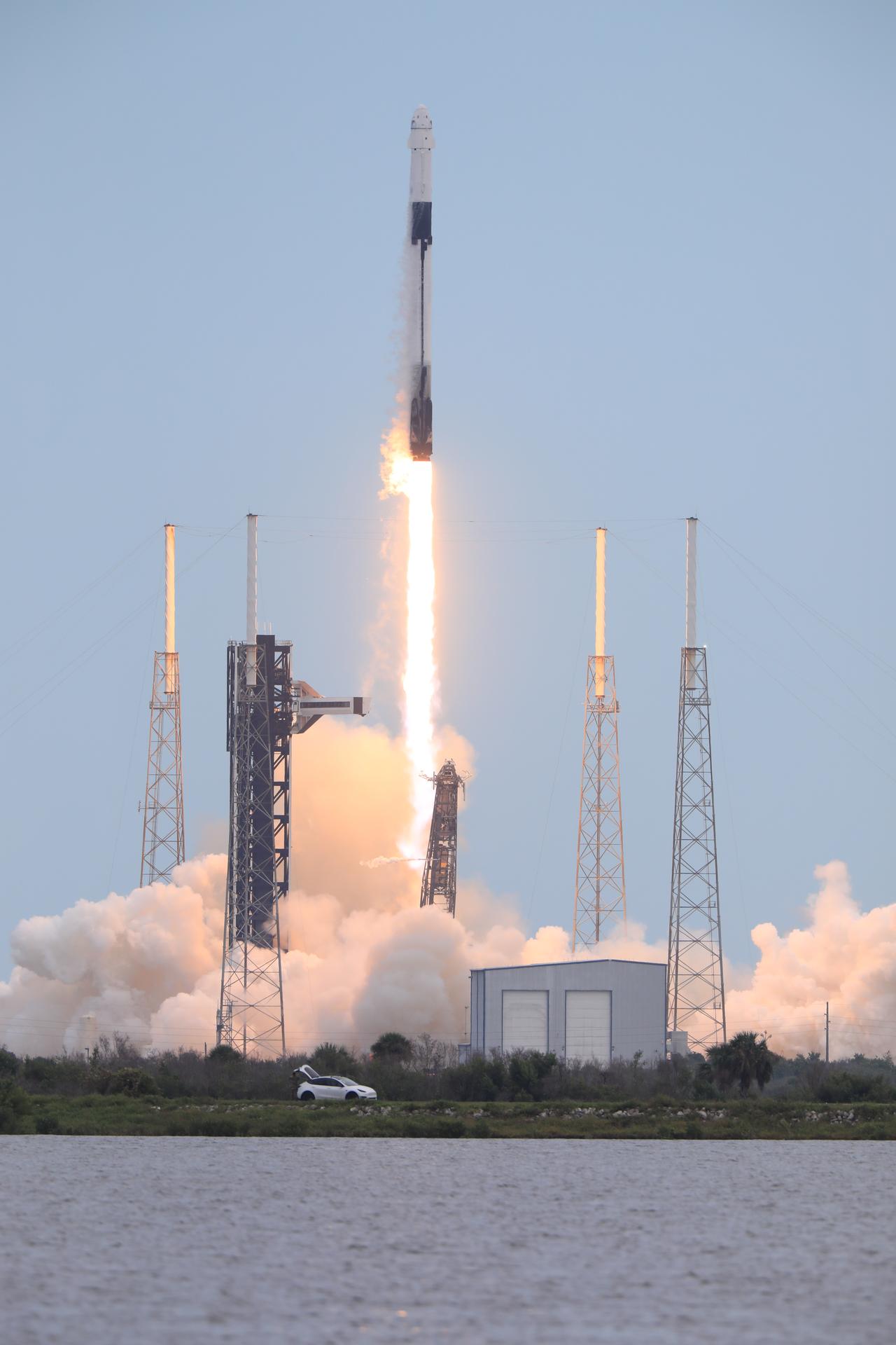 A SpaceX Falcon 9 rocket with a Dragon spacecraft atop carrying NASA astronauts Jessica Watkins and Luke Delaney, CSA (Canadian Space Agency) astronaut Joshua Kutryk, and Roscosmos cosmonaut Sergey Teteryatnikov lifts off at 11:10 a.m. EDT Thursday, Oct. 1, 2026, from Space Launch Complex 40 at Cape Canaveral Space Force Station in Florida to the International Space Station. NASA’s SpaceX Crew-13 is the 13th crew rotation mission of the SpaceX Dragon spacecraft and Falcon 9 rocket to the space station.