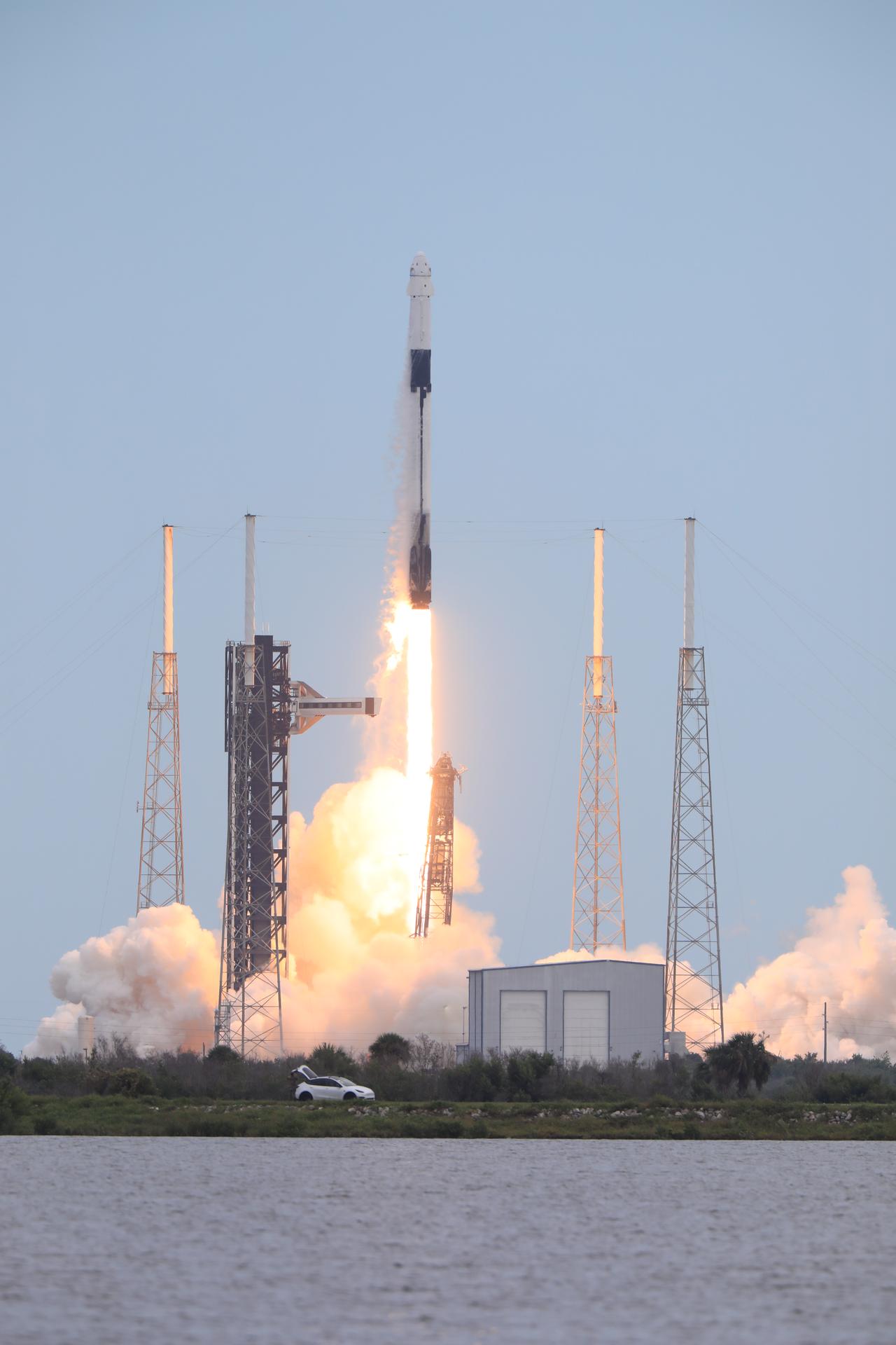 A SpaceX Falcon 9 rocket with a Dragon spacecraft atop carrying NASA astronauts Jessica Watkins and Luke Delaney, CSA (Canadian Space Agency) astronaut Joshua Kutryk, and Roscosmos cosmonaut Sergey Teteryatnikov lifts off at 11:10 a.m. EDT Thursday, Oct. 1, 2026, from Space Launch Complex 40 at Cape Canaveral Space Force Station in Florida to the International Space Station. NASA’s SpaceX Crew-13 is the 13th crew rotation mission of the SpaceX Dragon spacecraft and Falcon 9 rocket to the space station.
