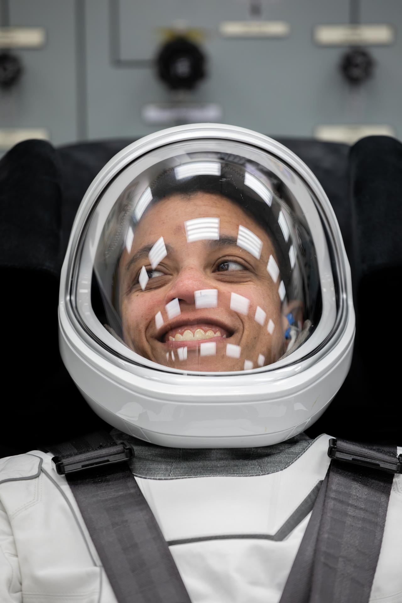 NASA astronaut Jessica Watkins conducts leak checks for her SpaceX spacesuit inside the crew suit-up room in the Neil A. Armstrong Operations and Checkout Building at the agency’s Kennedy Space Center in Florida ahead of launch of NASA’s SpaceX Crew-13 mission to the International Space Station on Thursday, Oct. 1, 2026. Watkins and fellow NASA astronaut Luke Delaney, along with CSA (Canadian Space Agency) astronaut Joshua Kutryk, and Roscosmos cosmonaut Sergey Teteryatnikov are scheduled to lift off aboard SpaceX’s Dragon spacecraft and Falcon 9 rocket no earlier than 11:10 a.m. EDT, from Space Launch Complex 40 at Cape Canaveral Space Force Station in Florida.