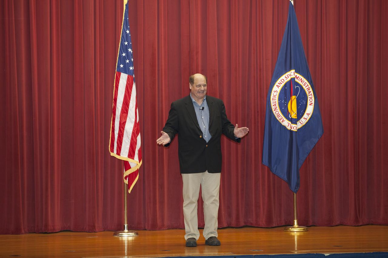 Michael Kersjes, author and former special education teacher and football coach from Michigan, speaks to workers during the Disability Awareness and Action Working Group, or DAAWG, event at NASA's Kennedy Space Center in Florida. The theme of his presentation was "Power of the Human Spirit." Kersjes is the author of the book, "A Smile as Big as the Moon," which told the true story of how he worked to get special education students into Space Camp, a competitive education program at the U.S. Space and Rocket Center in Huntsville, Alabama. His book was made into a movie in 2012. 