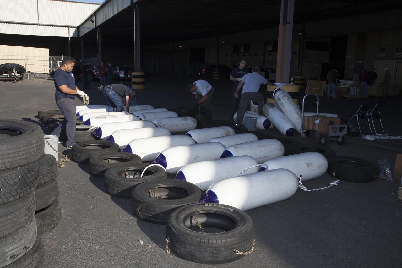 Ground support equipment for use during an alternate recovery method of the Orion crew module after its first flight test, is being prepared for loading onto the USNS Salvor, a salvage ship, at Naval Base San Diego in California. Before launch of Orion on a Delta IV Heavy rocket from Cape Canaveral Air Force Station in Florida, NASA, Lockheed Martin and U.S. Navy personnel will head out to sea in the USS Anchorage and the USNS Salvor and wait for splashdown of the Orion crew module in the Pacific Ocean. The Ground Systems Development and Operations Program will lead the recovery efforts. Orion is the exploration spacecraft designed to carry astronauts to destinations not yet explored by humans, including an asteroid and Mars. It will have emergency abort capability, sustain the crew during space travel and provide safe re-entry from deep space return velocities. The first unpiloted flight test of Orion is scheduled to launch in December atop a United Launch Alliance Delta IV Heavy rocket and in 2018 on NASA’s Space Launch System rocket. 