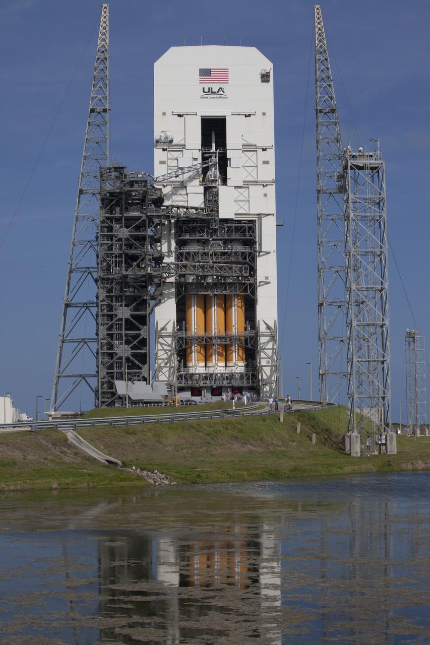 With access doors at Space Launch Complex 37 opened, the Orion and Delta IV Heavy stack is visible in its entirety inside the Mobile Service Tower where the vehicle is undergoing launch preparations. Orion will make its first flight test on Dec. 4 with a morning launch atop the United Launch Alliance Delta IV Heavy. The spacecraft will orbit the Earth twice, including one loop that will reach 3,600 miles above Earth. No one will be aboard Orion for this flight test, but the spacecraft is being designed and built to carry astronauts to deep space destinations such as an asteroid.