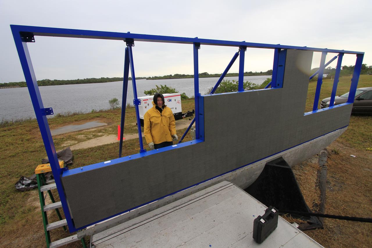 At NASA's Kennedy Space Center in Florida, work continues to install 24 light emitting diode LED panels in the new countdown clock at the spaceport's Press Site. The modern, multimedia display is similar to the screens seen at sporting venues. The new screen will be nearly 26 feet wide by 7 feet high, a foot taller than the original clock. The historic countdown clock was designed by Kennedy engineers and built by space center technicians before Apollo 12 in 1969. NASA has requested to acquire the countdown clock from the agency’s Artifact Working Group at the agency's Headquarters for likely display at the Kennedy Space Center Visitor Complex.