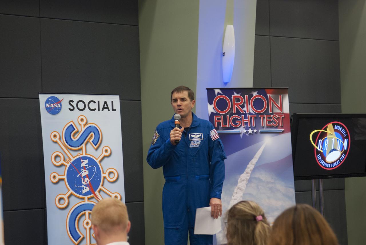 At NASA's Kennedy Space Center in Florida, NASA leaders spoke to social media participants as the Orion spacecraft and its Delta IV Heavy rocket were being prepared for launch. Speakers included NASA astronaut Rex Walheim.