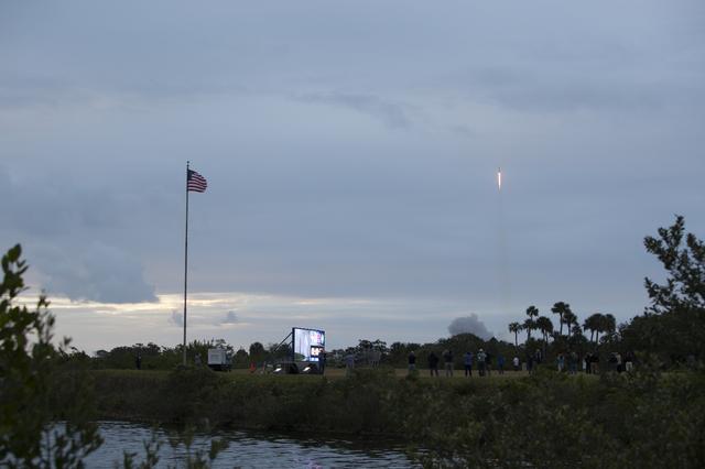NASA image: Orion EFT-1 Launch from Press Site Countdown Clock