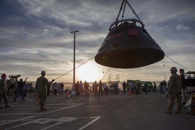 NASA image: Orion is Taken From Ship & Put in Shipping Container
