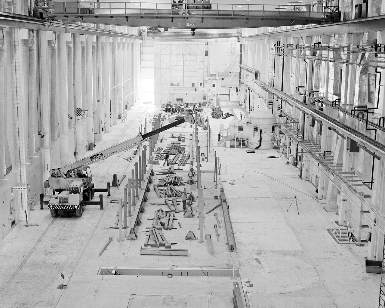 CAPE CANAVERAL, Fla. -- At the Kennedy Space Center in Florida, structural work is ongoing inside the high bay of the Operations and Checkout Building. The modifications are taking place to configure the facility flight hardware from the Apollo Program and prepare to support payload processing for future space shuttle missions. Photo Credit: NASA