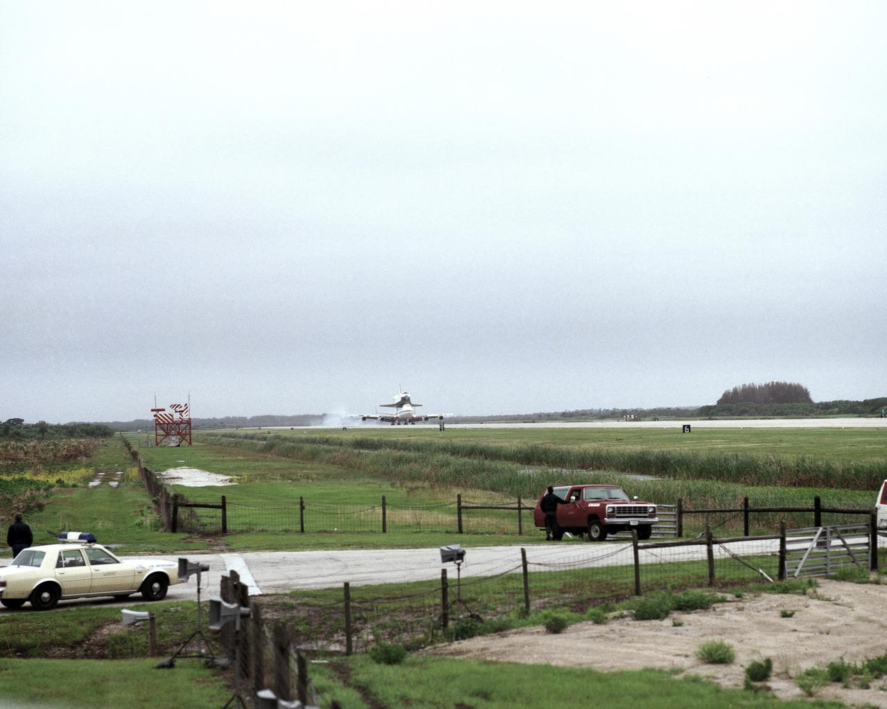 CAPE CANAVERAL, Fla. – At the Kennedy Space Center in Florida, the new space shuttle, Atlantis, arrives at the Shuttle Landing Facility. The shuttle is mounted atop the Shuttle Carrier Aircraft, a modified Boeing 747. Over the next seven months Atlantis will be prepared for its maiden voyage, STS-51J.      Atlantis, NASA's fourth space-rated shuttle, was named after the two-masted boat that served as the primary research vessel for the Woods Hole Oceanographic Institute in Massachusetts from 1930 to 1966. The boat had a 17-member crew and accommodated up to five scientists who worked in two onboard laboratories, examining water samples and marine life. Like its predecessors, Atlantis was constructed by Rockwell International in Palmdale, Calif. The spacecraft was transported over land from Palmdale to Edwards Air Force Base on April 3, 1985 for the cross-country ferry flight to Kennedy. For more: http://www.nasa.gov/centers/kennedy/shuttleoperations/orbiters/atlantis-info.html Photo credit: NASA/Louie Rochefort