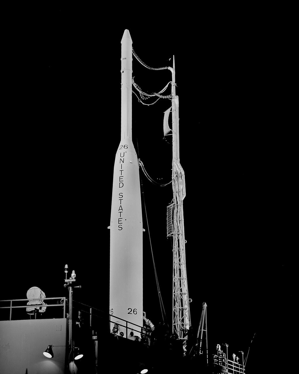 CAPE KENNEDY, Fla. -- At Cape Kennedy Air Force Station in Florida, a Delta C rocket stands poised for liftoff at Launch Complex 17A to boost the Explorer 21 satellite into orbit. Photo Credit: NASA