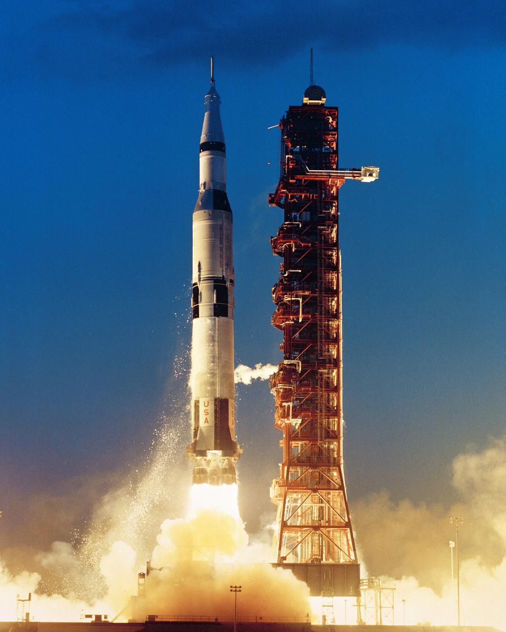 Saturn 501 - Apollo Saturn V liftoff from Complex 39A at 7 a.m. 9 November 1967 at Kennedy Space Center, Florida.