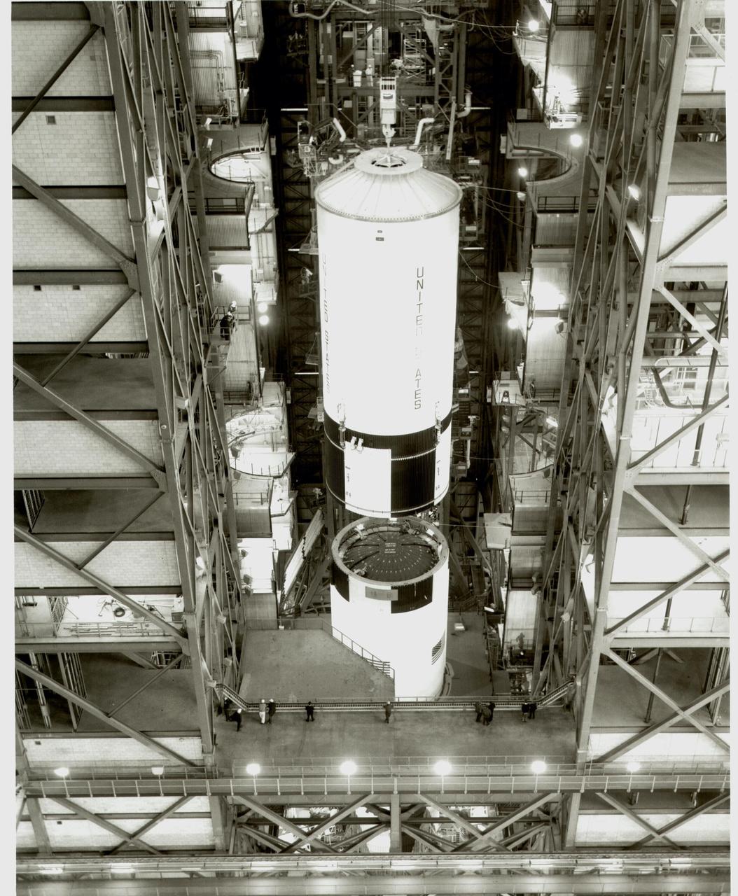 KENNEDY SPACE CENTER, FLA.  - Stacking of S-II stage for Saturn 506.
