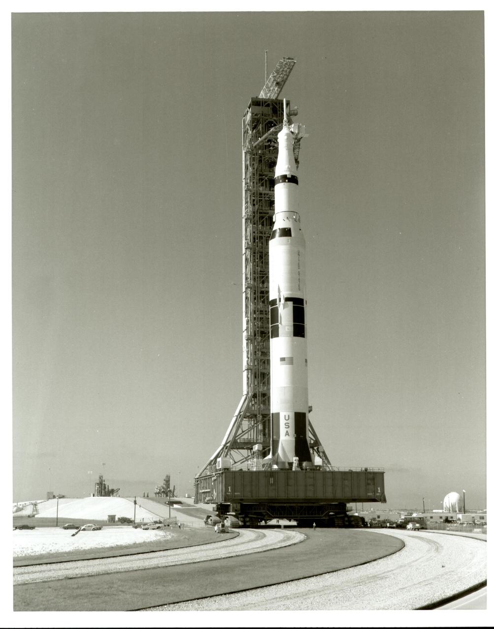 KENNEDY SPACE CENTER, FLA. - Rollout of Apollo 11 Saturn V space vehicle from the Vehicle Assembly Building's High Bay #1 to Launch Complex 39A.