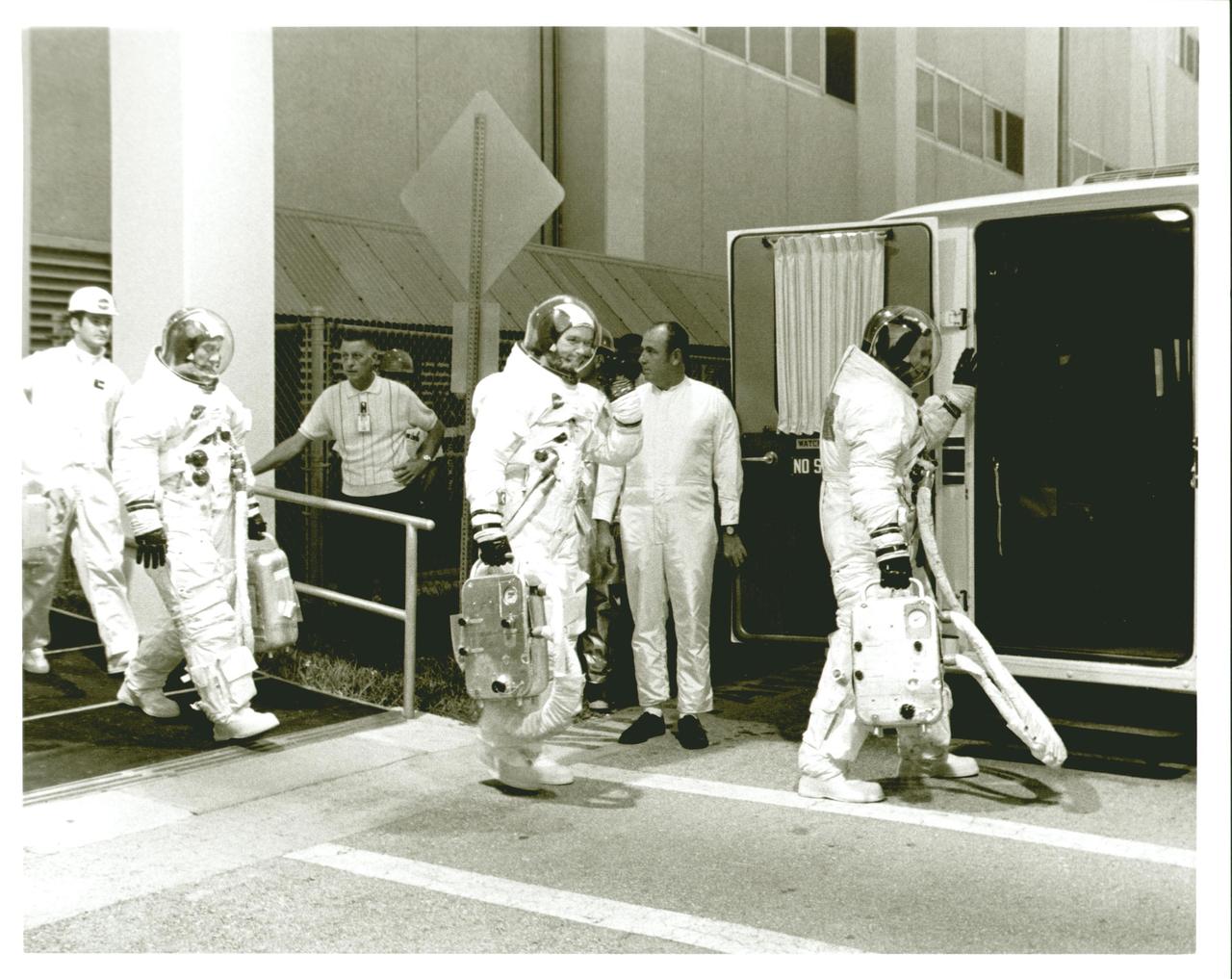 KENNEDY SPACE CENTER, FLA. - Apollo 11 crew "suiting up" for Countdown Demonstration Test.