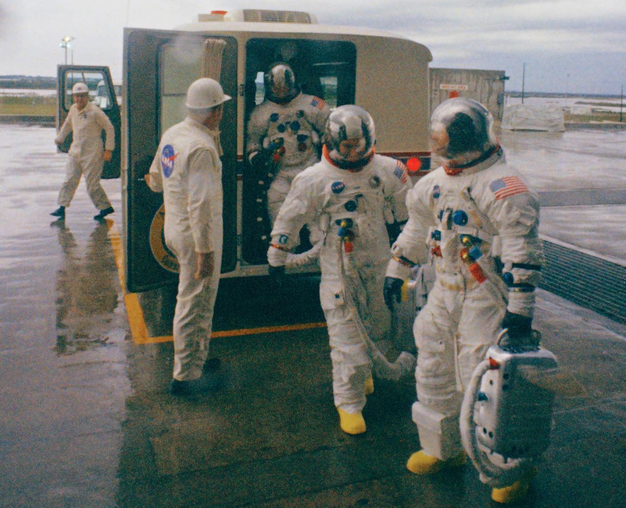 CAPE CANAVERAL, Fla. – The Apollo 12 crew walks to the launch pad Nov. 14, 1969, for launch on their mission. Photo credit: NASA
