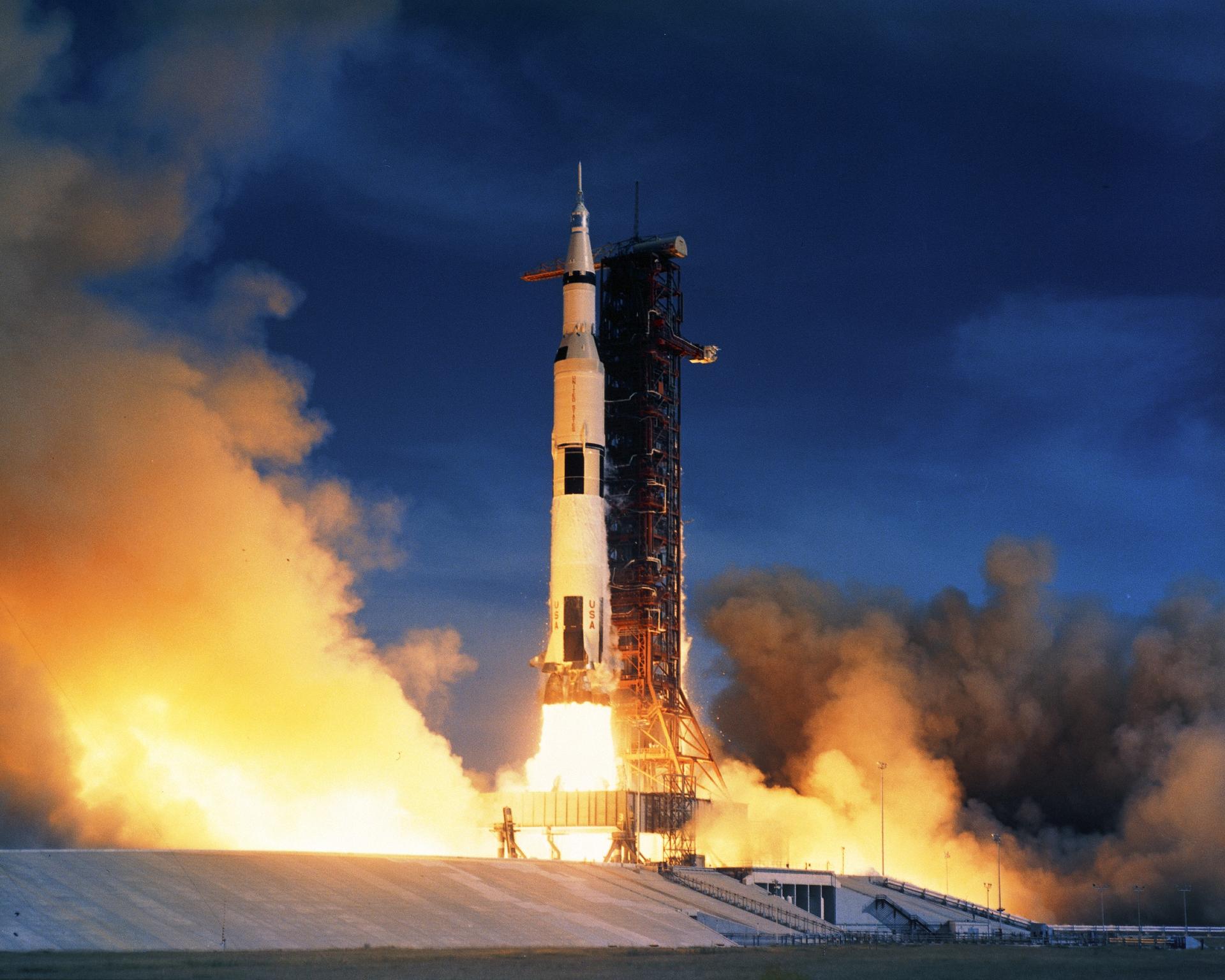 Launch of the Apollo 15 mission on a Saturn V rocket at Kennedy Space Center