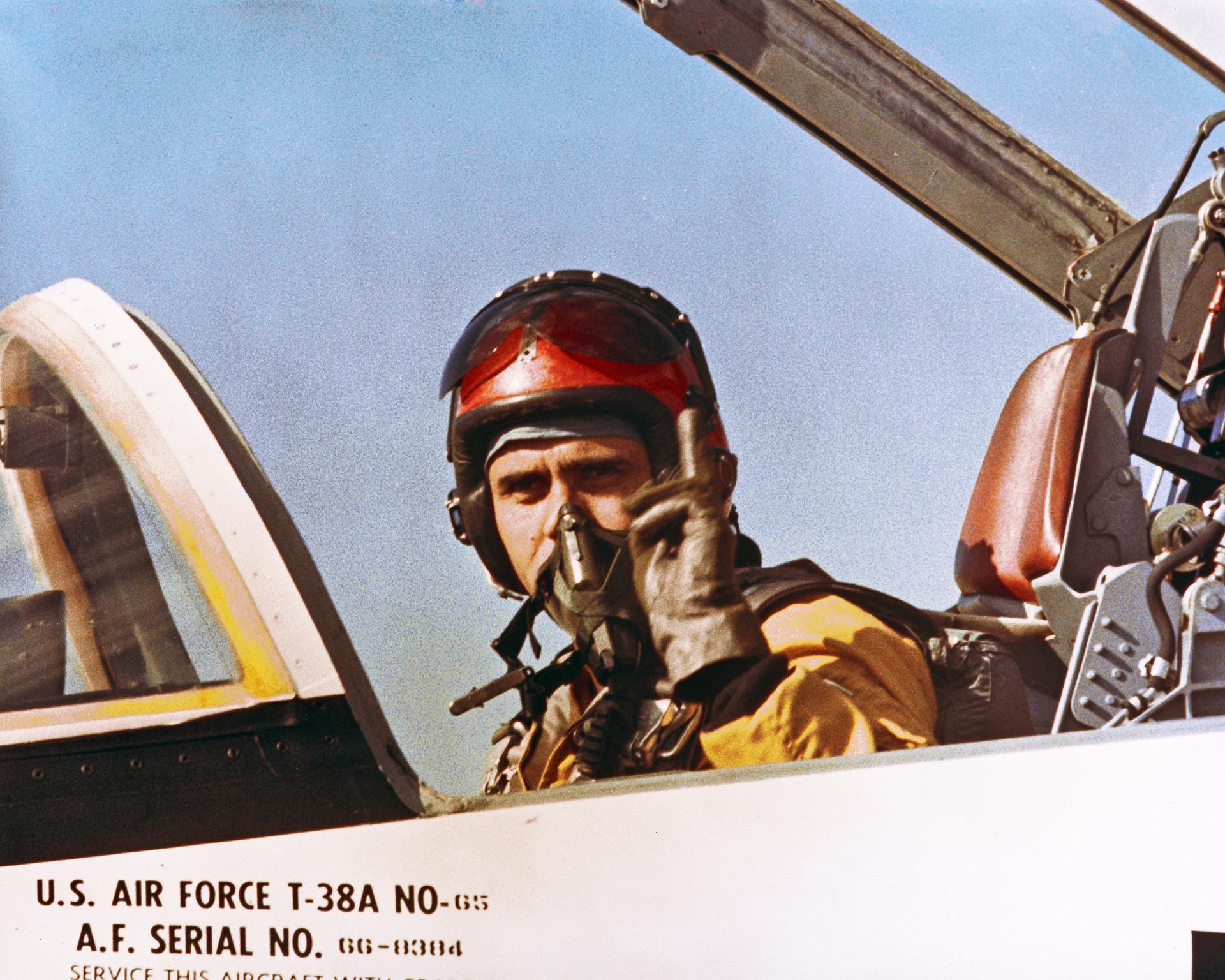 Harrison Schmitt prepares to fly a T-38 jet