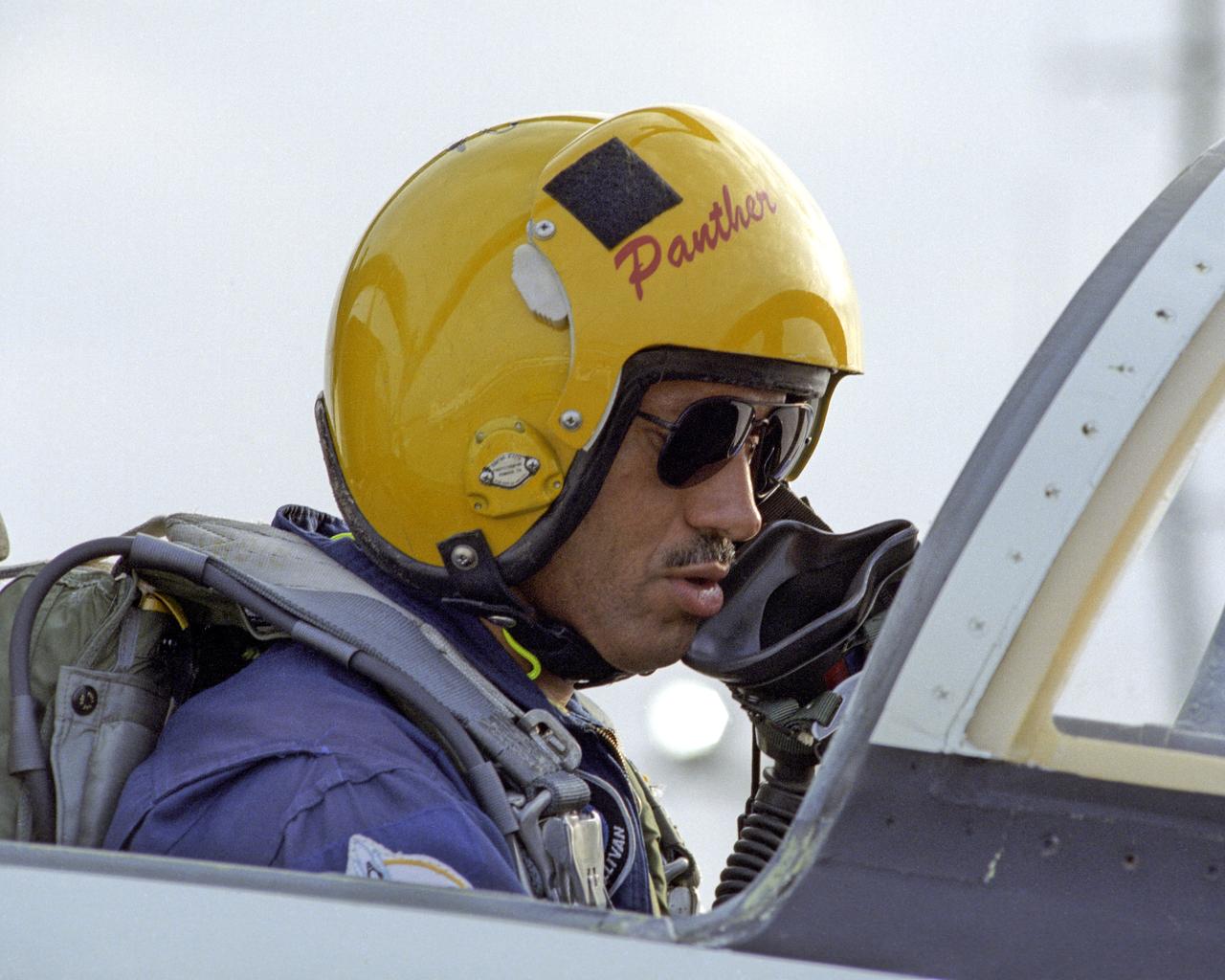 Charles F. Bolden, Jr., Pilot of Space Shuttle Mission STS-31, prepares for rehearsing shuttle contingency landings in the T-38S are among the final pre-launch activities.  STS-31, carrying five crew members and the HST is set to liftoff at 8:47 a.m. April 10.