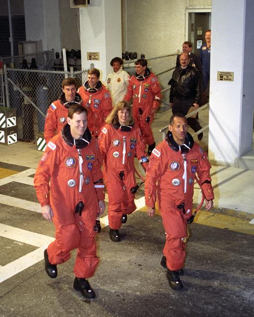 NASA image: STS-60 crew walkout from O&C