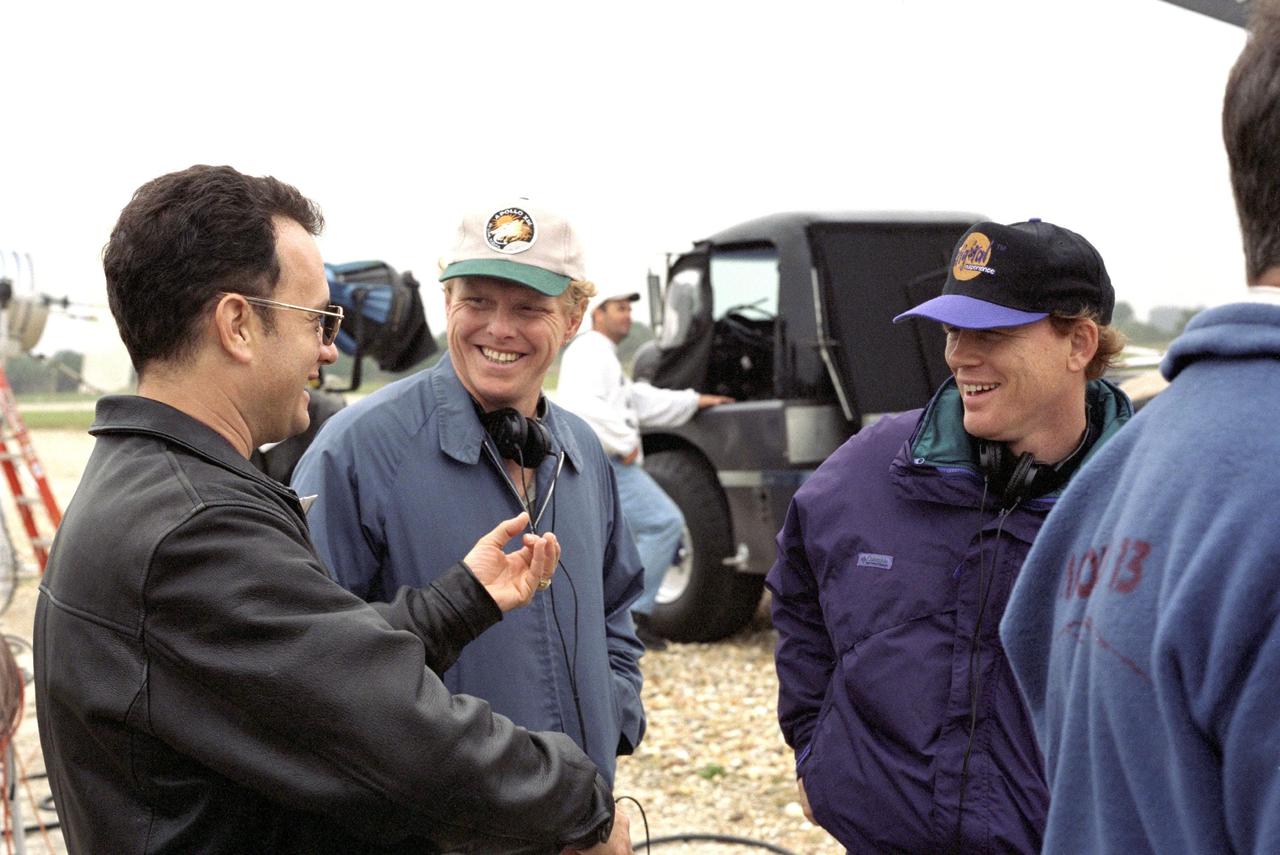KENNEDY SPACE CENTER, FLA. -- Film director Ron Howard (right) and a production crew, along with actor Tom Hanks (left), are filming a number of scenes at KSC for an upcoming film about the Apollo 13 mission.