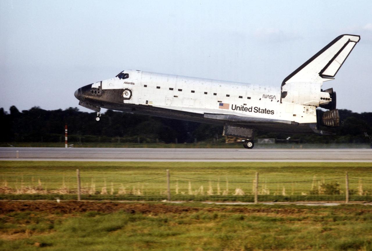KENNEDY SPACE CENTER, FLA. -- The STS-79 mission comes to a successful conclusion as the orbiter Atlantis touches down on Runway 15 of KSC's Shuttle Landing Facility at 8:13:15 a.m. EDT, September 26. On board is U.S. astronaut Shannon W. Lucid, who has been living and working on the Russian Space Station Mir for about six months. Lucid has spent 188 days in space from launch aboard Atlantis in March to her return today, establishing a U.S. record for long-duration spaceflight as well as representing the longest spaceflight for a woman. Succeeding Lucid on Mir is U.S. astronaut John E. Blaha, who embarked to Mir with the STS-79 crew. The commander of Mission STS-79 is William F. Readdy; Terrence W. Wilcutt is the pilot, and the three mission specialists are Jay Apt, Thomas D. Akers and Carl E. Walz