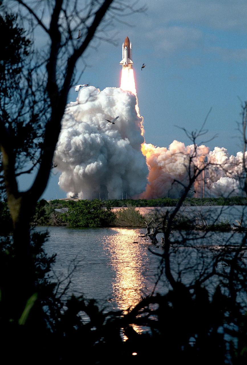 KENNEDY SPACE CENTER, FLA. -- A diversified mission of astronomy, commercial space research and International Space Station preparation gets under way as the Space Shuttle Columbia climbs skyward from Launch Pad 39B at 2:55:47 p.m. EST, Nov. 19, 1996. Leading the veteran crew of Mission STS-80 is Commander Kenneth D. Cockrell; Kent V. Rominger is the pilot and the three mission specialists are Tamara E. Jernigan, Story Musgrave and Thomas D. Jones. At age 61, Musgrave becomes the oldest person ever to fly in space; he also ties astronaut John Young’s record for most number of spaceflights by a human being, and in embarking on his sixth Shuttle flight Musgrave has logged the most flights ever aboard NASA’s reusable space vehicle. The two primary payloads for STS-80 are the Wake Shield Facility-3 (WSF-3) and the Orbiting and Retrievable Far and Extreme Ultraviolet Spectrometer-Shuttle Pallet Satellite II (ORFEUS-SPAS II). Two spacewalks also will be performed during the nearly 16-day mission. Mission STS-80 closes out the Shuttle flight schedule for 1996; it marks the 21st flight for Columbia and the 80th in Shuttle program history.    