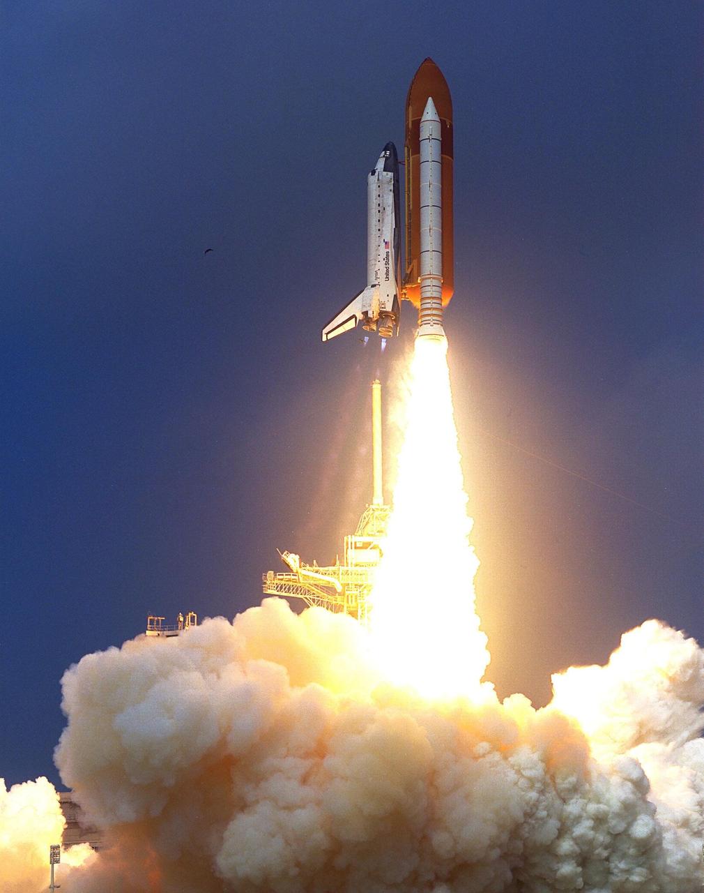 KENNEDY SPACE CENTER, Fla. -- Blasting through the hazy late morning sky, the Space Shuttle Discovery soars from Launch Pad 39A at 10:41 a.m. EDT Aug. 7 on the 11-day STS-85 mission. Aboard Discovery are Commander Curtis L. Brown, Jr.; Pilot Kent V. Rominger, Payload Commander N. Jan Davis, Mission Specialist Robert L. Curbeam, Jr., Mission Specialist Stephen K. Robinson and Payload Specialist Bjarni V. Tryggvason, a Canadian Space Agency astronaut . The primary payload aboard the Space Shuttle orbiter Discovery is the Cryogenic Infrared Spectrometers and Telescopes for the Atmosphere-Shuttle Pallet Satellite-2 (CRISTA-SPAS-2) free-flyer. The CRISTA-SPAS-2 will be deployed on flight day 1 to study trace gases in the Earth’s atmosphere as a part of NASA’s Mission to Planet Earth program. Also aboard the free-flying research platform will be the Middle Atmosphere High Resolution Spectrograph Instrument (MAHRSI). Other payloads on the 11-day mission include the Manipulator Flight Demonstration (MFD), a Japanese Space Agency-sponsored experiment. Also in Discovery’s payload bay are the Technology Applications and Science-1 (TAS-1) and International Extreme Ultraviolet Hitchhiker-2 (IEH-2) experiments