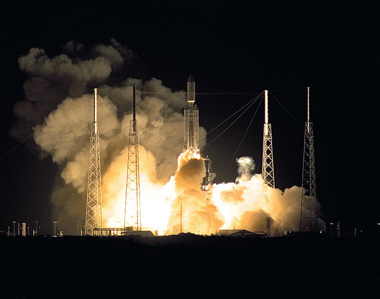 A seven-year journey to the ringed planet Saturn begins with the liftoff of a Titan IVB/Centaur carrying the Cassini orbiter and its attached Huygens probe. Launch occurred at 4:43 a.m. EDT, Oct. 15, from Launch Complex 40 on Cape Canaveral Air Station. After a 2.2-billion mile journey that will include two swingbys of Venus and one of Earth to gain additional velocity, the two-story tall spacecraft will arrive at Saturn in July 2004. The orbiter will circle the planet for four years, its complement of 12 scientific instruments gathering data about Saturn's atmosphere, rings and magnetosphere and conducting closeup observations of the Saturnian moons. Huygens, with a separate suite of six science instruments, will separate from Cassini to fly on a ballistic trajectory toward Titan, the only celestial body besides Earth to have an atmosphere rich in nitrogen. Scientists are eager to study further this chemical similarity in hopes of learning more about the origins of our own planet Earth. Huygens will provide the first direct sampling of Titan's atmospheric chemistry and the first detailed photographs of its surface. The Cassini mission is an international effort involving NASA, the European Space Agency (ESA) and the Italian Space Agency, Agenzia Spaziale Italiana (ASI). The Jet Propulsion Laboratory manages the U.S. contribution to the mission for NASA's Office of Space Science. The major U.S. contractor is Lockheed Martin, which provided the launch vehicle and upper stage, spacecraft propulsion module and radioisotope thermoelectric generators that will provide power for the spacecraft. The Titan IV/Centaur is a U.S. Air Force launch vehicle, and launch operations were managed by the 45th Space Wing