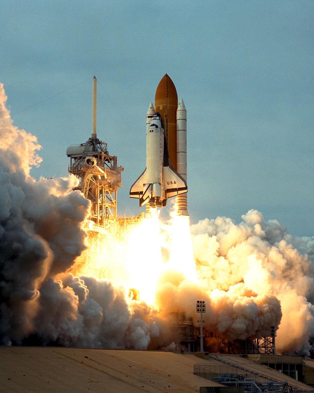 Like a rising sun lighting up the afternoon sky, the Space Shuttle Columbia soars from Launch Pad 39B at 2:46:00 p.m. EST, November 19, on the fourth flight of the United States Microgravity Payload and Spartan-201 satellite. The crew members include Mission Commander Kevin Kregel.; Pilot Steven Lindsey; Mission Specialists Kalpana Chawla, Ph.D., Winston Scott, and Takao Doi, Ph.D., of the National Space Development Agency of Japan; and Payload Specialist Leonid Kadenyuk of the National Space Agency of Ukraine. During the 16-day STS-87 mission, the crew will oversee experiments in microgravity; deploy and retrieve a solar satellite; and test a new experimental camera, the AERCam Sprint. Dr. Doi and Scott also will perform a spacewalk to practice International Space Station maneuvers