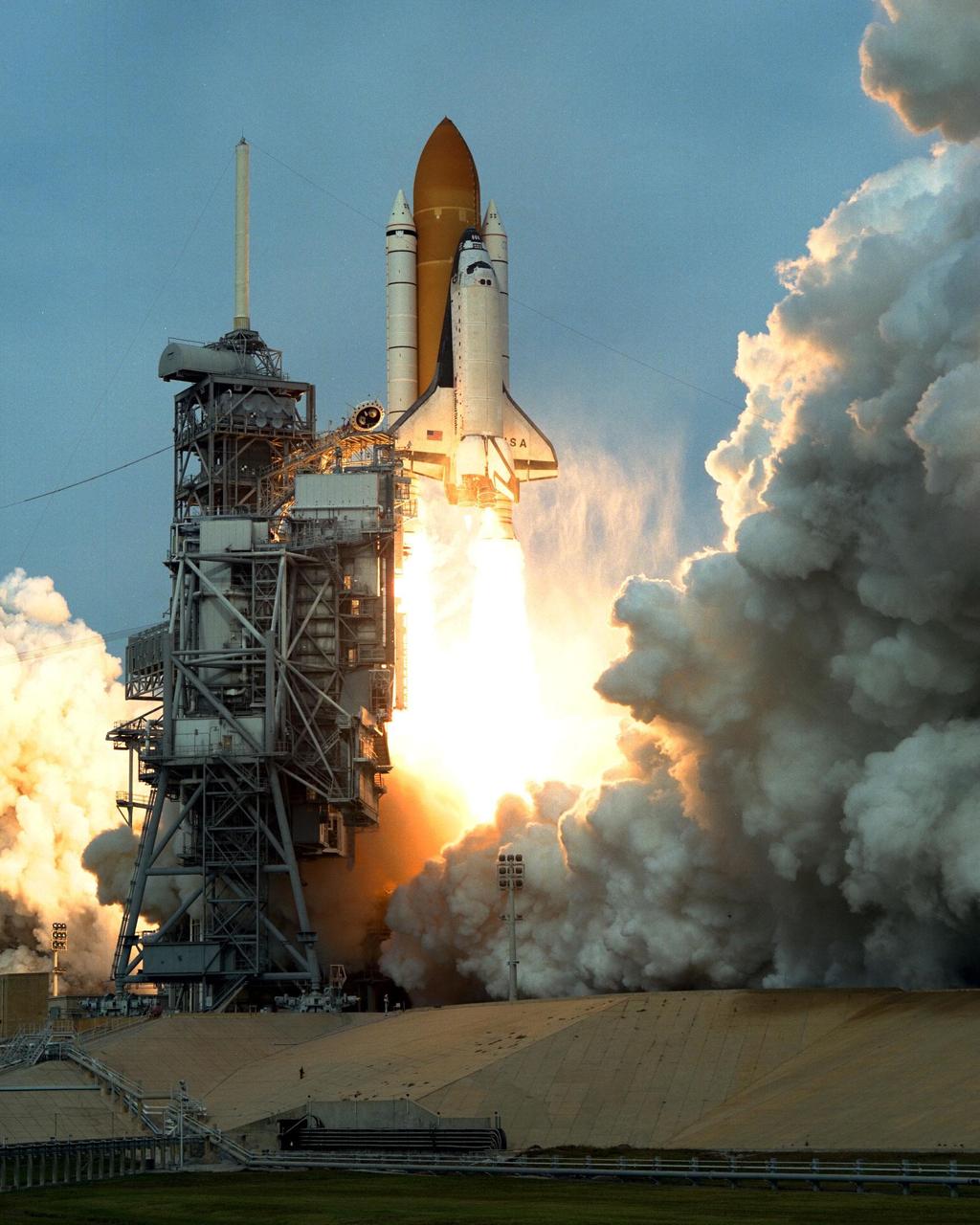Like a rising sun lighting up the afternoon sky, the Space Shuttle Columbia soars from Launch Pad 39B at 2:46:00 p.m. EST, November 19, on the fourth flight of the United States Microgravity Payload and Spartan-201 satellite. The crew members include Mission Commander Kevin Kregel.; Pilot Steven Lindsey; Mission Specialists Kalpana Chawla, Ph.D., Winston Scott, and Takao Doi, Ph.D., of the National Space Development Agency of Japan; and Payload Specialist Leonid Kadenyuk of the National Space Agency of Ukraine. During the 16-day STS-87 mission, the crew will oversee experiments in microgravity; deploy and retrieve a solar satellite; and test a new experimental camera, the AERCam Sprint. Dr. Doi and Scott also will perform a spacewalk to practice International Space Station maneuvers