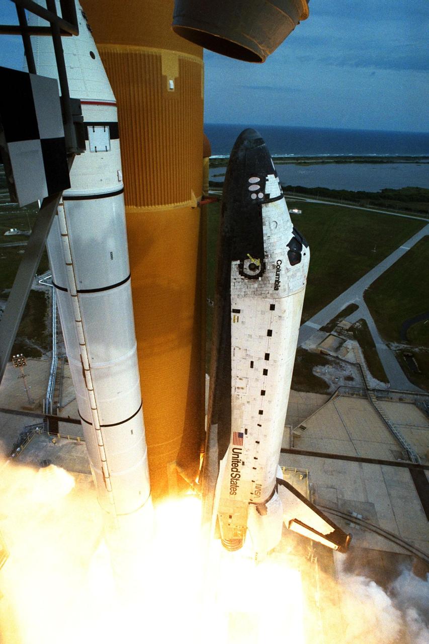 Like a rising sun lighting up the afternoon sky, the Space Shuttle Columbia soars from Launch Pad 39B at 2:46:00 p.m. EST, November 19, on the fourth flight of the United States Microgravity Payload and Spartan-201 satellite. The crew members include Mission Commander Kevin Kregel.; Pilot Steven Lindsey; Mission Specialists Kalpana Chawla, Ph.D., Winston Scott, and Takao Doi, Ph.D., of the National Space Development Agency of Japan; and Payload Specialist Leonid Kadenyuk of the National Space Agency of Ukraine. During the 16-day STS-87 mission, the crew will oversee experiments in microgravity; deploy and retrieve a solar satellite; and test a new experimental camera, the AERCam Sprint. Dr. Doi and Scott also will perform a spacewalk to practice International Space Station maneuvers
