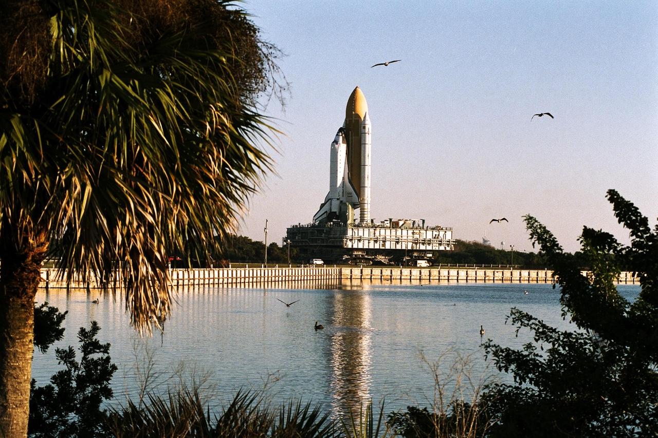 KENNEDY SPACE CENTER, Fla. -- The Space Shuttle Endeavour rolls out to Launch Pad 39A, the destination of its journey from the Vehicle Assembly Building, for final preparations for liftoff of the STS-89 mission. Endeavour and its crew of seven are targeted for a Jan. 22 launch. STS-89 will be the eighth Shuttle docking with the Russian Space Station Mir as part of Phase 1 of the International Space Station program. Mission Specialist Andy Thomas, Ph.D., will succeed Mission Specialist David Wolf, M.D., as the last NASA astronaut scheduled for a long-duration stay aboard Mir