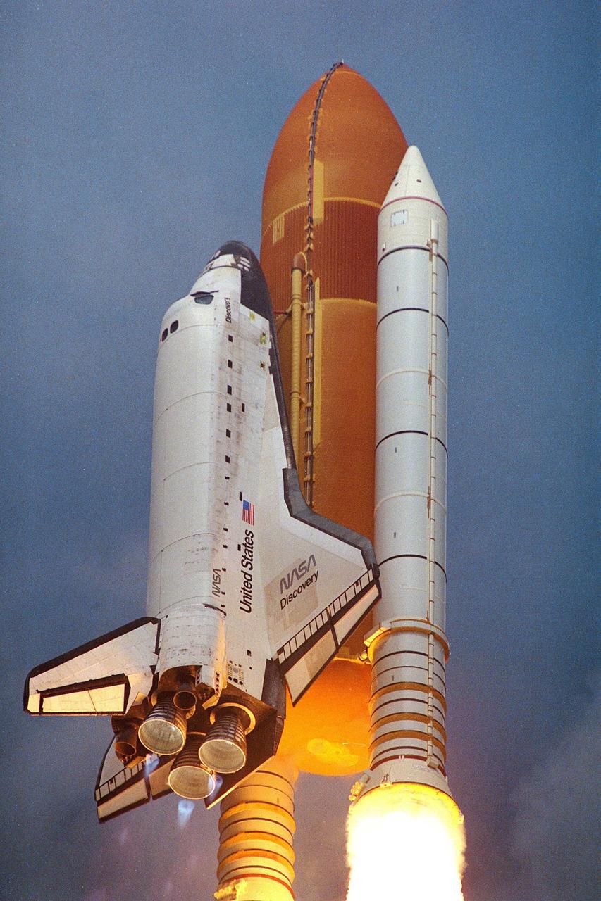 KENNEDY SPACE CENTER, Fla. -- Blasting through the hazy late morning sky, the Space Shuttle Discovery soars from Launch Pad 39A at 10:41 a.m. EDT Aug. 7 on the 11-day STS-85 mission. Aboard Discovery are Commander Curtis L. Brown, Jr.; Pilot Kent V. Rominger, Payload Commander N. Jan Davis, Mission Specialist Robert L. Curbeam, Jr., Mission Specialist Stephen K. Robinson and Payload Specialist Bjarni V. Tryggvason, a Canadian Space Agency astronaut . The primary payload aboard the Space Shuttle orbiter Discovery is the Cryogenic Infrared Spectrometers and Telescopes for the Atmosphere-Shuttle Pallet Satellite-2 (CRISTA-SPAS-2) free-flyer. The CRISTA-SPAS-2 will be deployed on flight day 1 to study trace gases in the Earth’s atmosphere as a part of NASA’s Mission to Planet Earth program. Also aboard the free-flying research platform will be the Middle Atmosphere High Resolution Spectrograph Instrument (MAHRSI). Other payloads on the 11-day mission include the Manipulator Flight Demonstration (MFD), a Japanese Space Agency-sponsored experiment. Also in Discovery’s payload bay are the Technology Applications and Science-1 (TAS-1) and International Extreme Ultraviolet Hitchhiker-2 (IEH-2) experiments