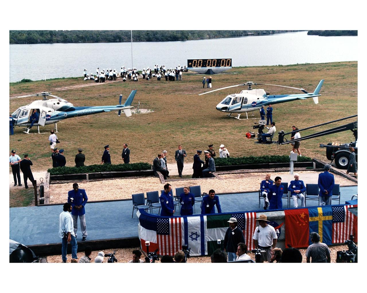 KENNEDY SPACE CENTER, FLA. -- Warner Bros.' cast and crew are filming scenes for the movie "Contact" at Kennedy Space Center's Launch Complex 39 Press Site on January 29. The screenplay for "Contact" is based on the best-selling novel by the late astronomer Carl Sagan. The cast includes Jodie Foster, Matthew McConaughey, John Hurt, James Woods, Tom Skerritt, David Morse, William Fichtner, Rob Lowe and Angela Bassett. Described by Warner Bros. as a science fiction drama, "Contact" will depict humankind's first encounter with evidence of extraterrestrial life