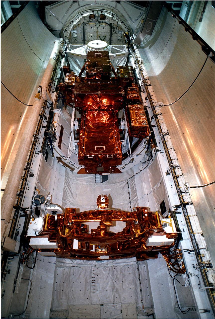 KENNEDY SPACE CENTER, FLA. - The Payload is seen inside of the Bay just before the doors are closed for flight at Pad 39A, Kennedy Space Center, Fla. Discovery, the orbiter for STS-82 mission, is ready for the launch of the second Hubble Space Telescope service mission. The payload consists of the Near Infrared Camera and Multi-Object Spectrometer (NICMOS) that will be installed, Fine Guidance Sensor #1 (FGS-1), and the Space Telescope Imaging Spectrograph (STIS) to be installed. The STS-82 will launch with a crew of seven at 3:54 a.m. EST, Feb. 11, 1997. The launch window is 65 minutes in duration. The Mission Commander for STS-82 is Ken Bowersox. The purpose of the mission is to upgrade the scientific capabilities, service or replace aging components on the Telescope, and provide a reboost to the optimum altitude.