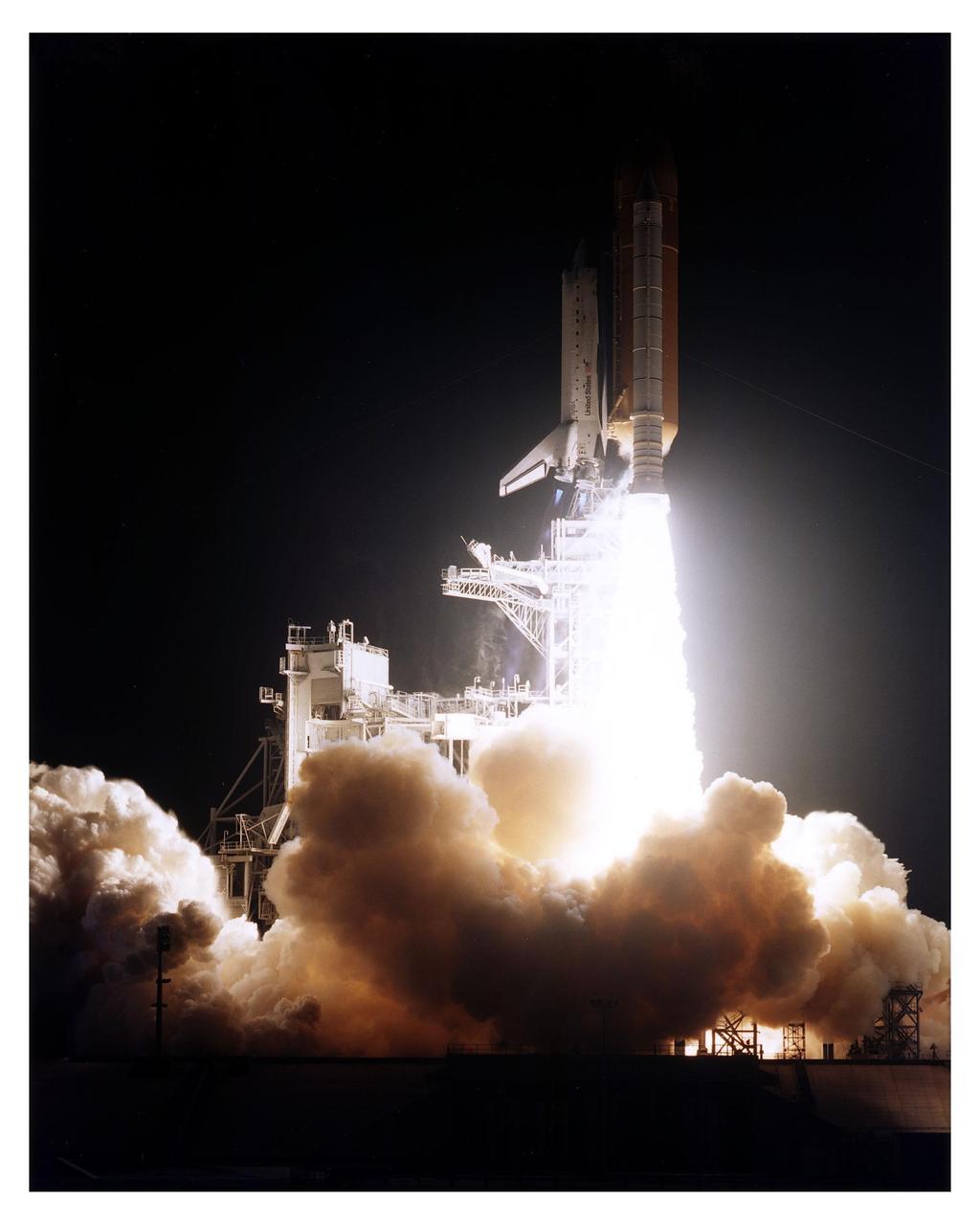 The Space Shuttle Discovery cuts a bright swath through the early-morning darkness as it lifts off from Launch Pad 39A on a scheduled 10-day flight to service the Hubble Space Telescope (HST). Liftoff of Mission STS-82 occurred on-time at 3:55:17 a.m. EST, Feb. 11, 1997. Leading the veteran crew is Mission Commander Kenneth D. Bowersox. Scott J. "Doc" Horowitz is the pilot. Mark C. Lee is the payload commander. Rounding out the seven-member crew are Mission Specialists Steven L. Smith, Gregory J. Harbaugh, Joseph R. "Joe" Tanner and Steven A. Hawley. Four of the astronauts will be divided into two teams to perform the scheduled four back-to-back extravehicular activities (EVAs) or spacewalks. Lee and Smith will team up for EVAs 1 and 3 on flight days 4 and 6; Harbaugh and Tanner will perform EVAs 2 and 4 on flight days 5 and 7. Among the tasks will be to replace two outdated scientific instruments with two new instruments the Space Telescope Imaging Spectrograph (STIS) and the Near Infrared Camera and Multi-Object Spectrometer (NICMOS). This is the second servicing mission for HST, which was originally deployed in 1990 and designed to be serviced on-orbit about every three years. Hubble was first serviced in 1993. STS-82 is the second of eight planned flights in 1997. It is the 22nd flight of Discovery and the 82nd Shuttle mission