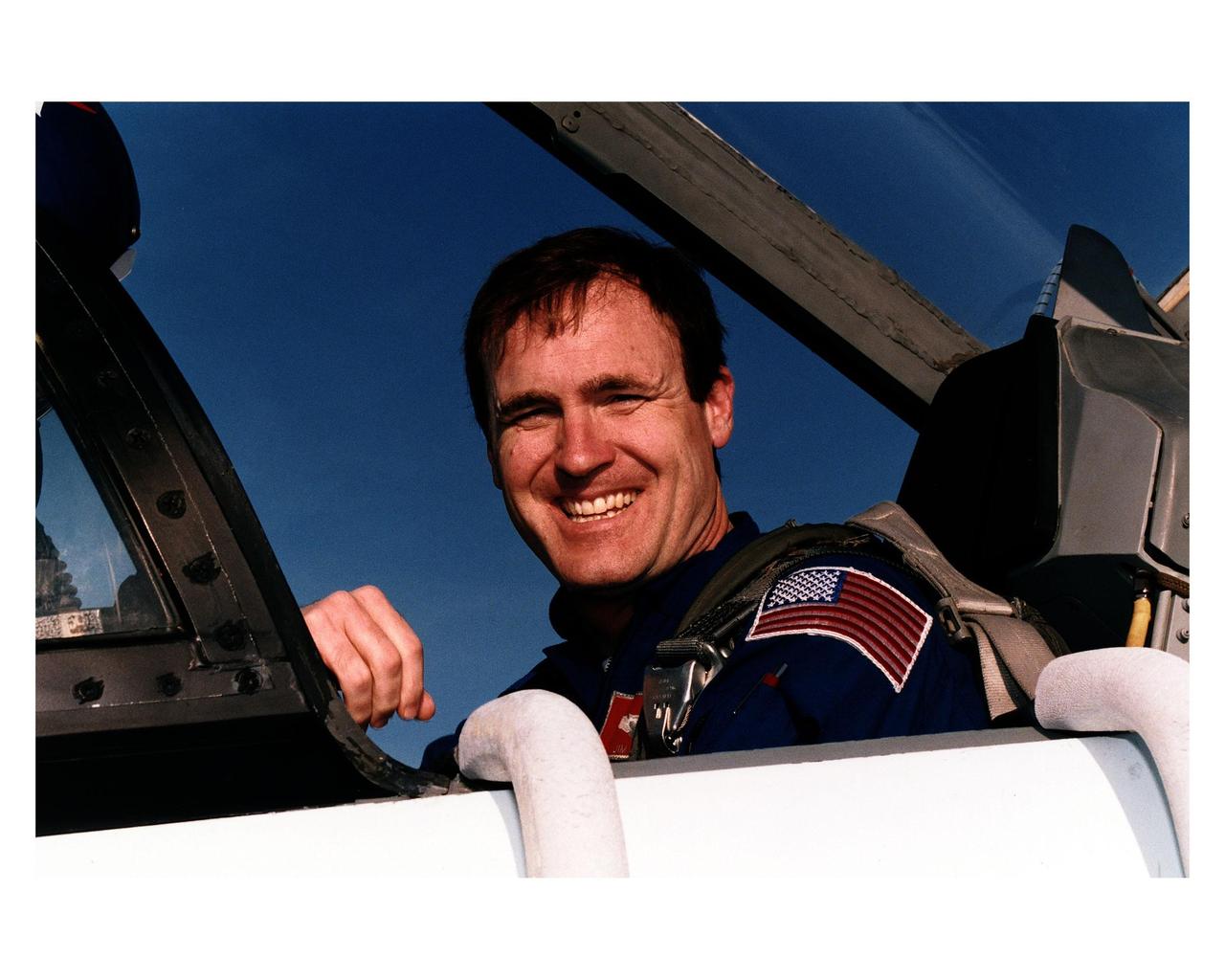 STS-83 Crew Commander James Halsell (in T-38 cockpit) and other members of the STS-83 crew arrive at Kennedy Space Center's Shuttle Landing Facility in preparation for their <a href="http://www-pao.ksc.nasa.gov/kscpao/release/1997/40-97.htm">Terminal Countdown Demonstration Test.</a