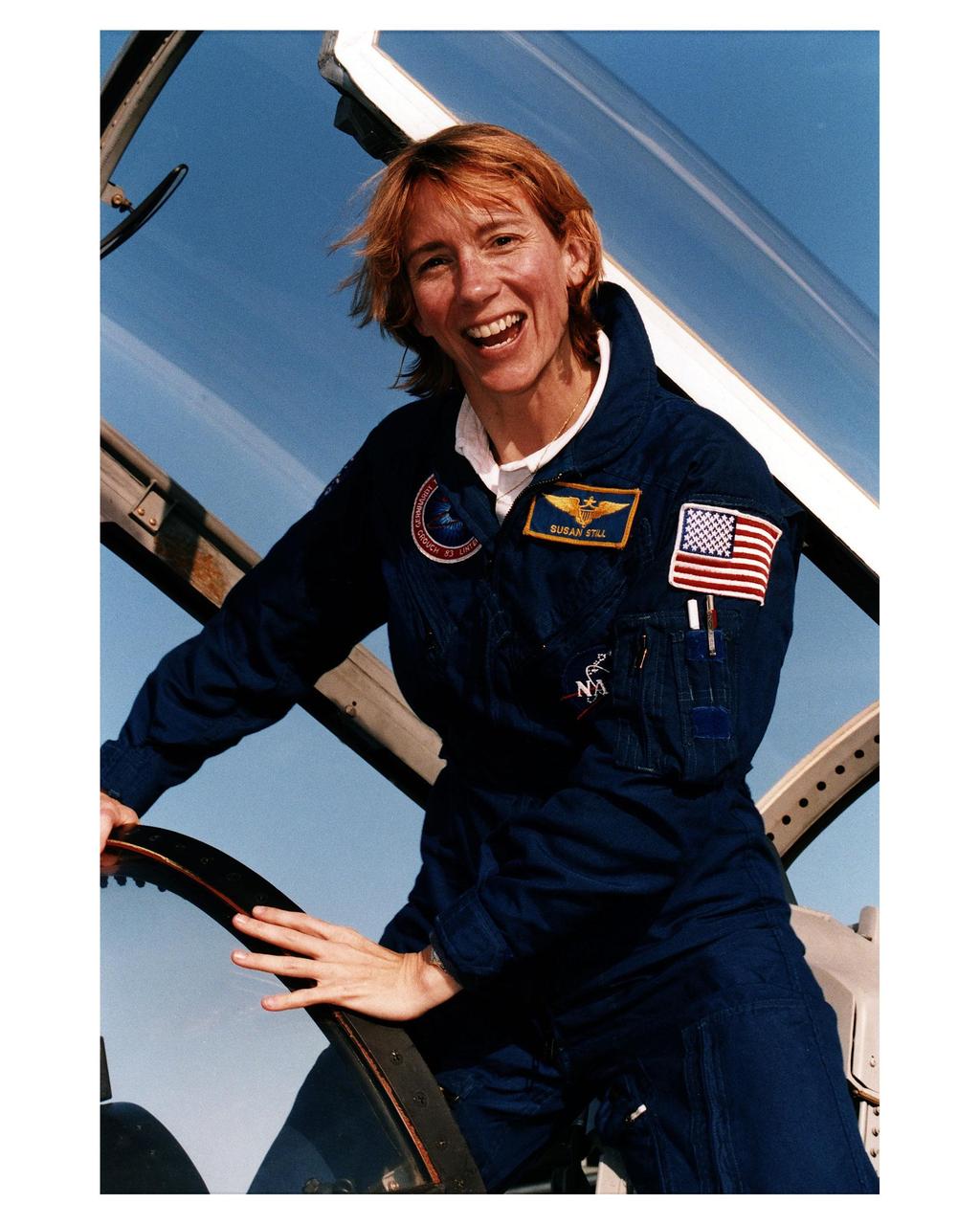 STS-83 Pilot Susan Still (emerging from T-38 cockpit) and other members of the STS-83 crew arrive at Kennedy Space Center's Shuttle Landing Facility in preparation for their <a href="http://www-pao.ksc.nasa.gov/kscpao/release/1997/40-97.htm">Terminal Countdown Demonstration Test.</a