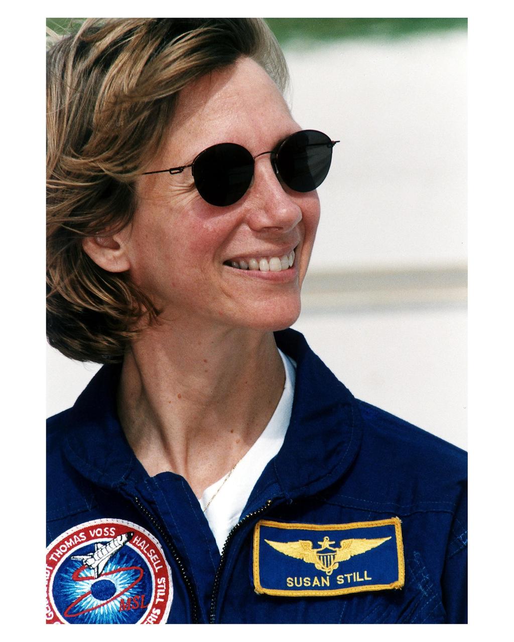 STS-83 Pilot Susan L. Still talks to the media at Launch Complex 39A during the crew's <a href="http://www-pao.ksc.nasa.gov/kscpao/release/1997/40-97.htm">Terminal Countdown Demonstration Test (TCDT).</a