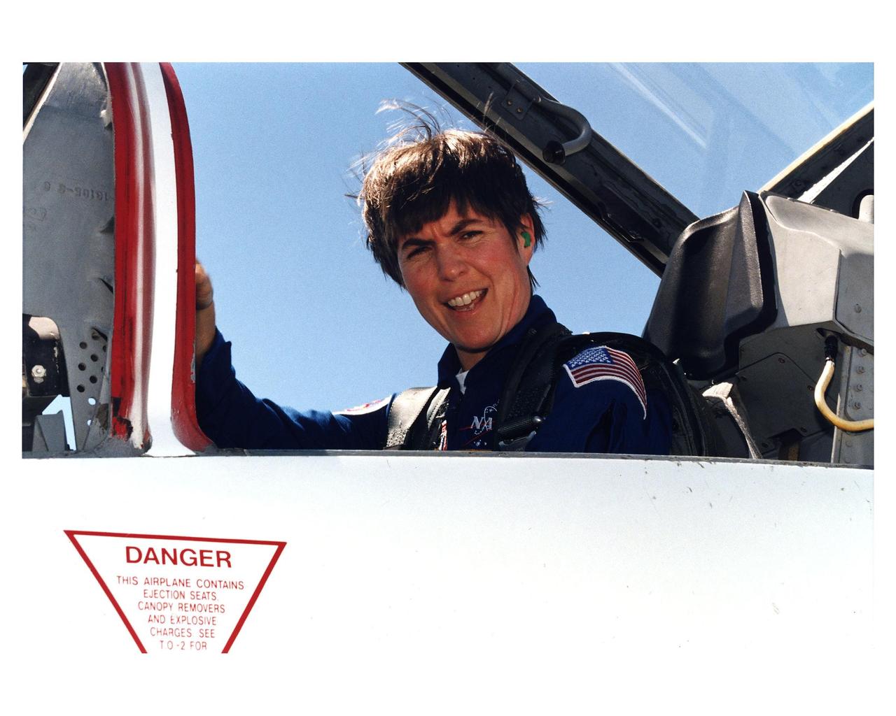STS-83 Payload Commander Janice E. Voss arrives at Kennedy Space Center's Shuttle Landing Facility aboard a T-38 prior to Columbia's launch